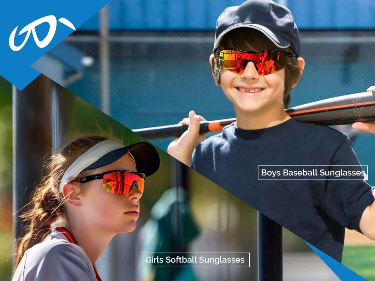 image:imageFEISEDY Kids Teens Baseball Polarized Sunglasses Sports TR90 Frame Boys Girls Cycling B24543pack Black Redwhite Bluewhite Red