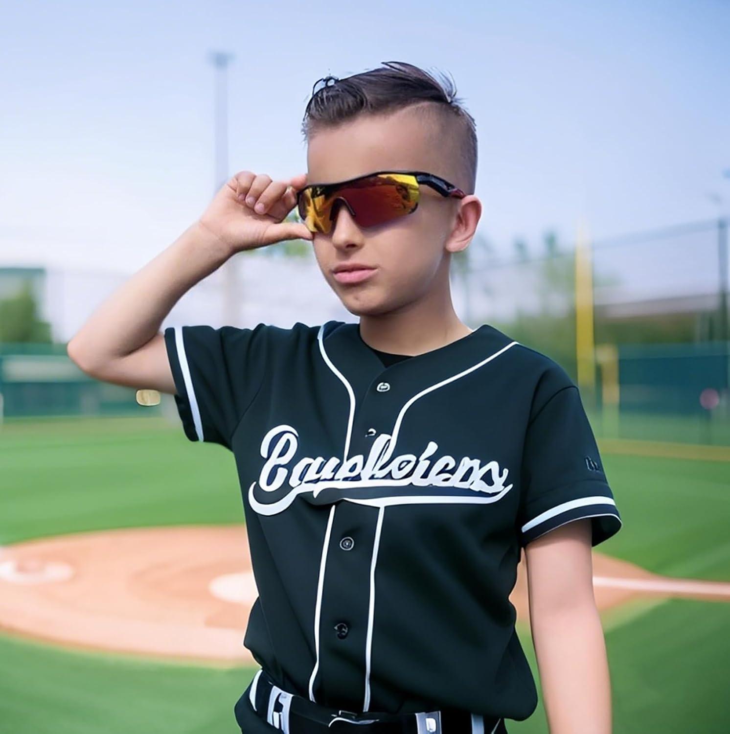 image:imageFEISEDY Kids Teens Baseball Polarized Sunglasses Sports TR90 Frame Boys Girls Cycling B24543pack Black Redwhite Redspot White Blue