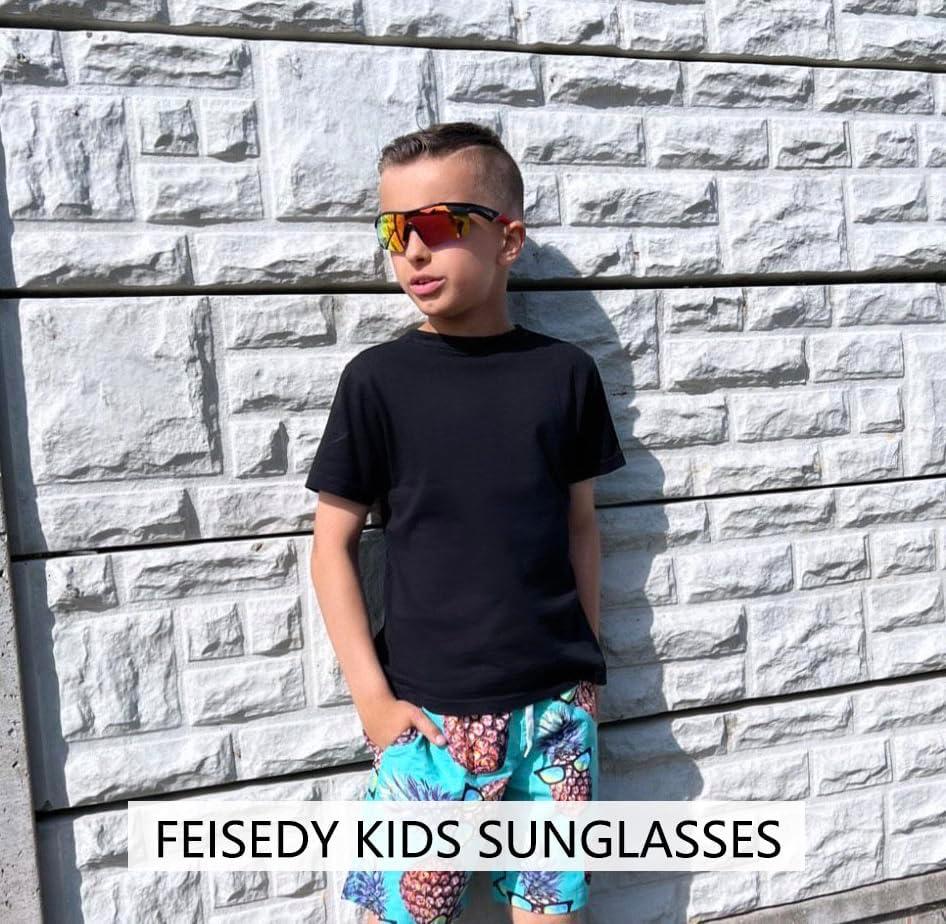 image:imageFEISEDY Kids Teens Baseball Polarized Sunglasses Sports TR90 Frame Boys Girls Cycling B24543pack Black Redwhite Redspot White Blue