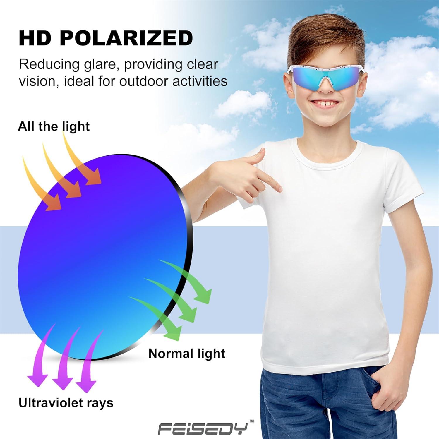 image:imageFEISEDY Kids Teens Baseball Polarized Sunglasses Sports TR90 Frame Boys Girls Cycling B24543pack Transparent Blue Bluespot Redspot White Blue