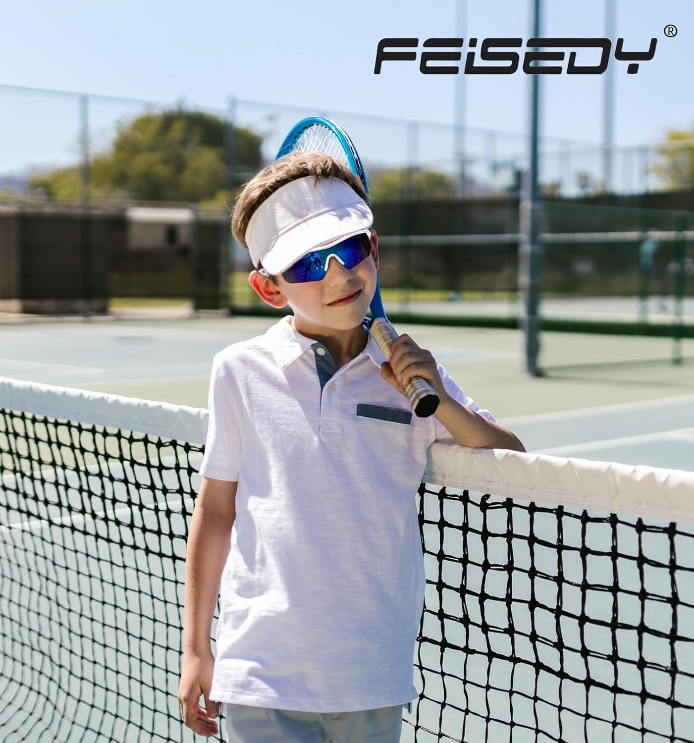 image:imageFEISEDY Kids Teens Baseball Polarized Sunglasses Sports TR90 Frame Boys Girls Cycling B24543pack Transparent Blue Bluespot Redspot White Blue