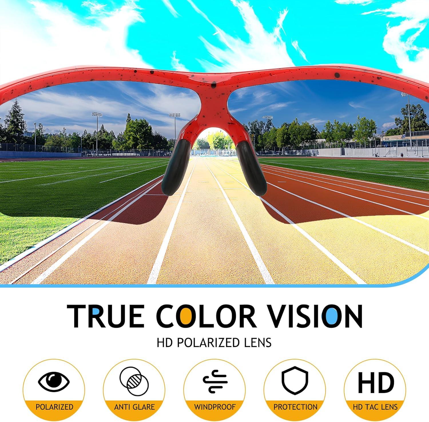 image:imageFEISEDY Kids Teens Baseball Polarized Sunglasses Sports TR90 Frame Boys Girls Cycling B24543pack Transparent Green Greentransparent Purple Purplespot Red