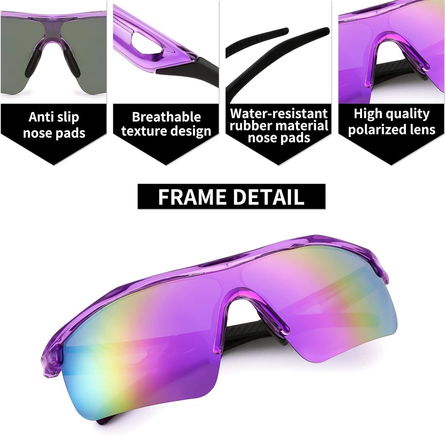 image:imageFEISEDY Kids Teens Baseball Polarized Sunglasses Sports TR90 Frame Boys Girls Cycling B24543pack Transparent Green Greentransparent Purple Purplespot Red