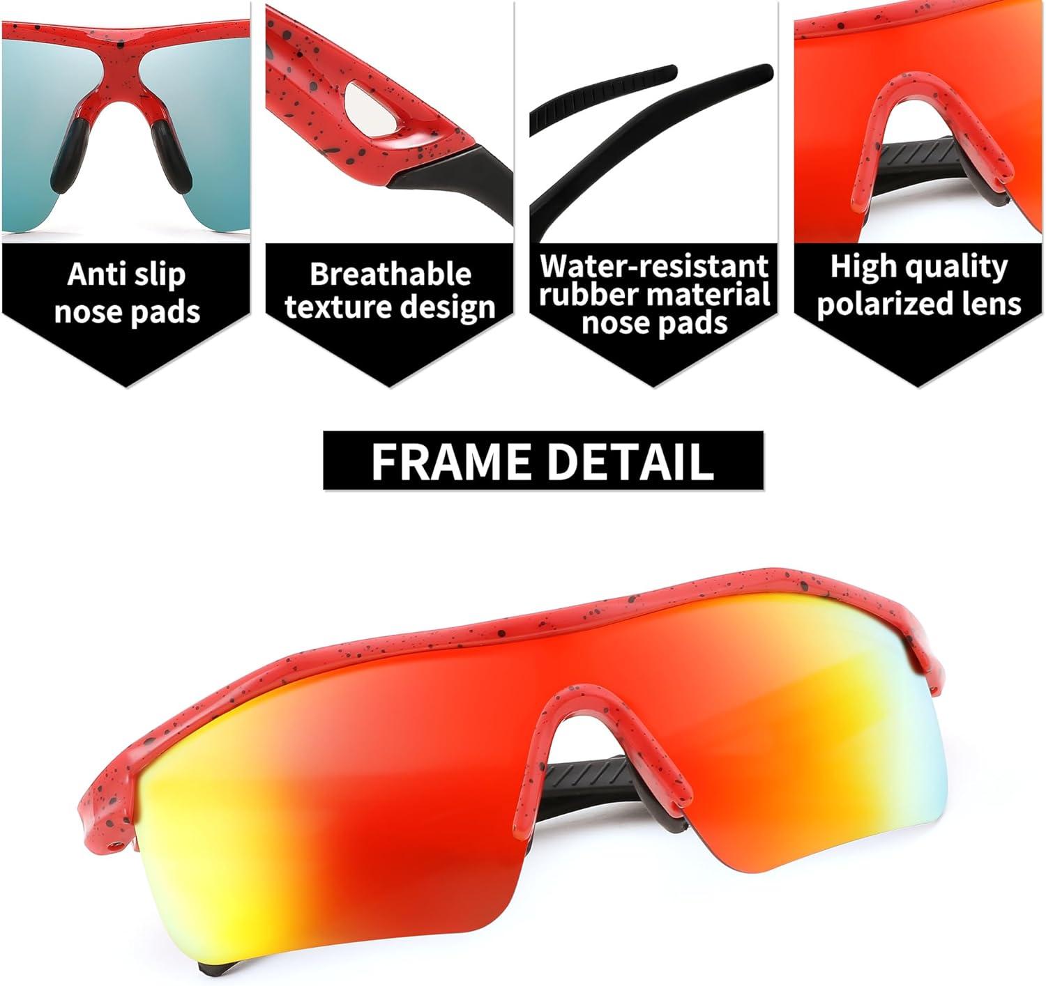 image:imageFEISEDY Kids Teens Baseball Polarized Sunglasses Sports TR90 Frame Boys Girls Cycling B24543pack Transparent Grey Bluetransparent Green Greenspot Red