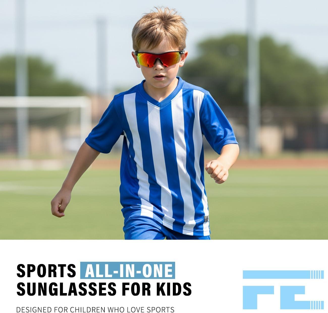 image:imageFEISEDY Kids Teens Baseball Polarized Sunglasses Sports TR90 Frame Boys Girls Cycling B2454Blackred