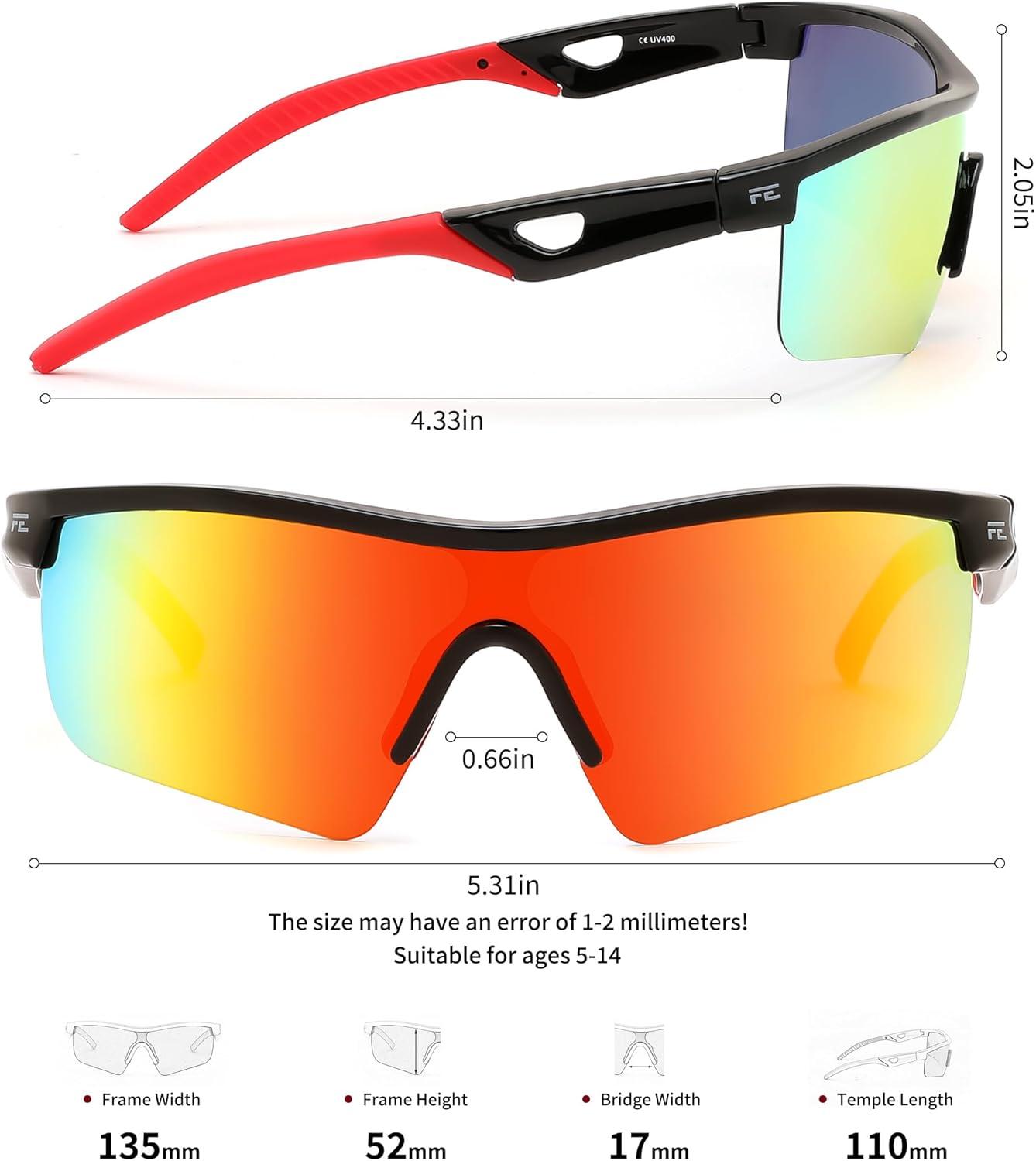 image:imageFEISEDY Kids Teens Baseball Polarized Sunglasses Sports TR90 Frame Boys Girls Cycling B2454Blackred