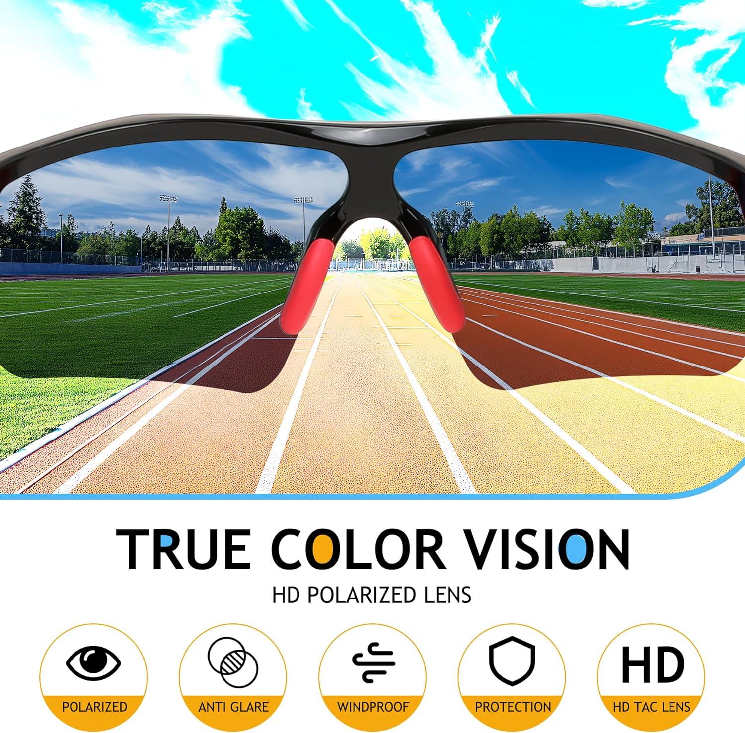 image:imageFEISEDY Kids Teens Baseball Polarized Sunglasses Sports TR90 Frame Boys Girls Cycling B2454Blackred
