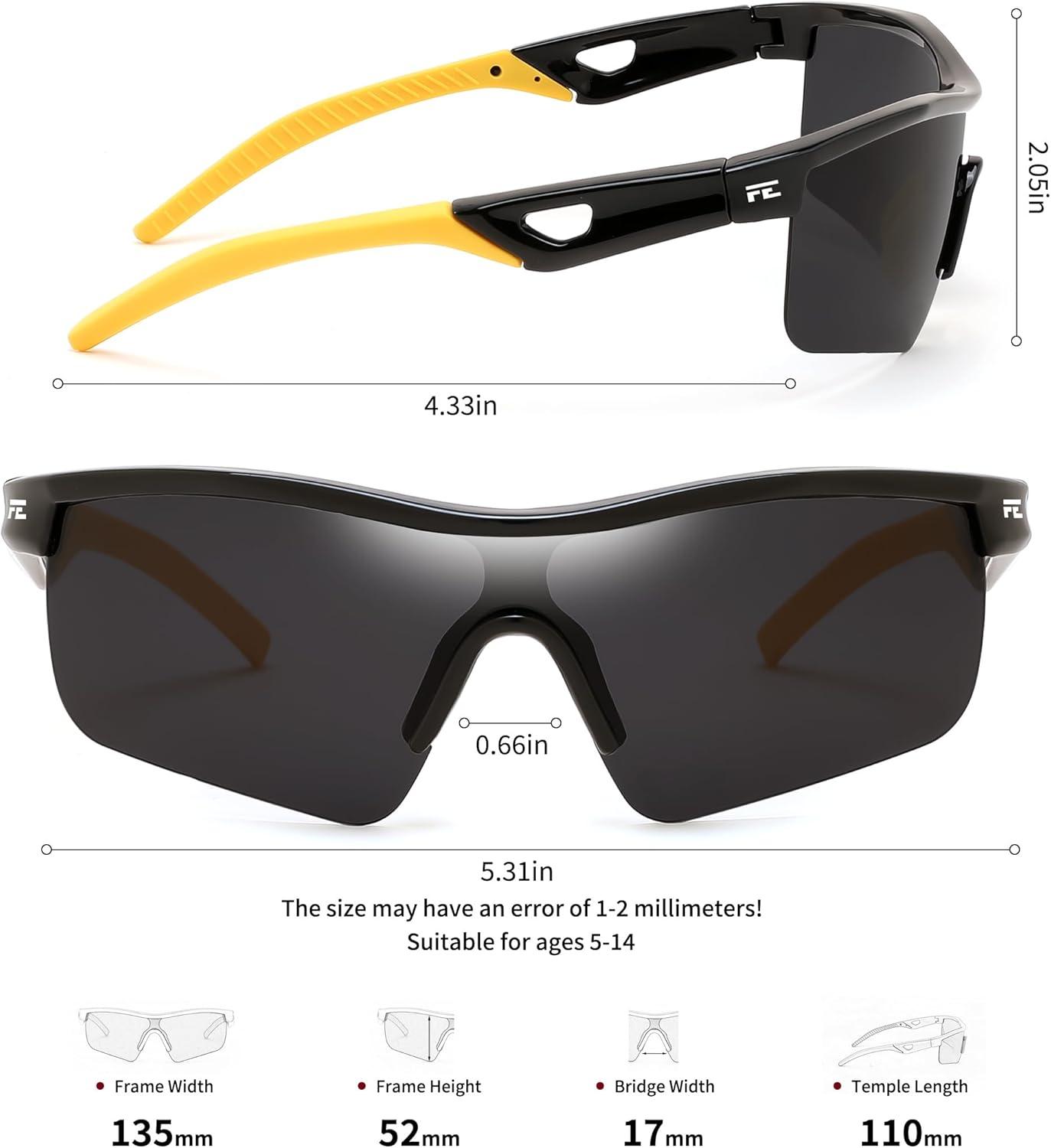 image:imageFEISEDY Kids Teens Baseball Polarized Sunglasses Sports TR90 Frame Boys Girls Cycling B2454Blackyellow