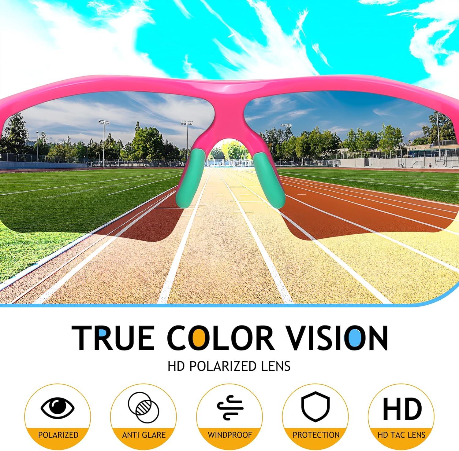 image:imageFEISEDY Kids Teens Baseball Polarized Sunglasses Sports TR90 Frame Boys Girls Cycling B2454Pink