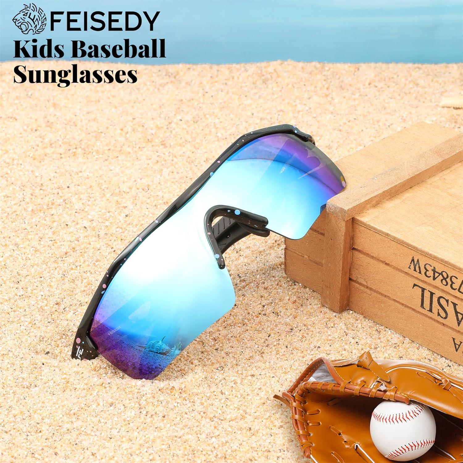 image:imageFEISEDY Kids Teens Baseball Polarized Sunglasses Sports TR90 Frame Boys Girls Cycling B2454Spot Blackblue