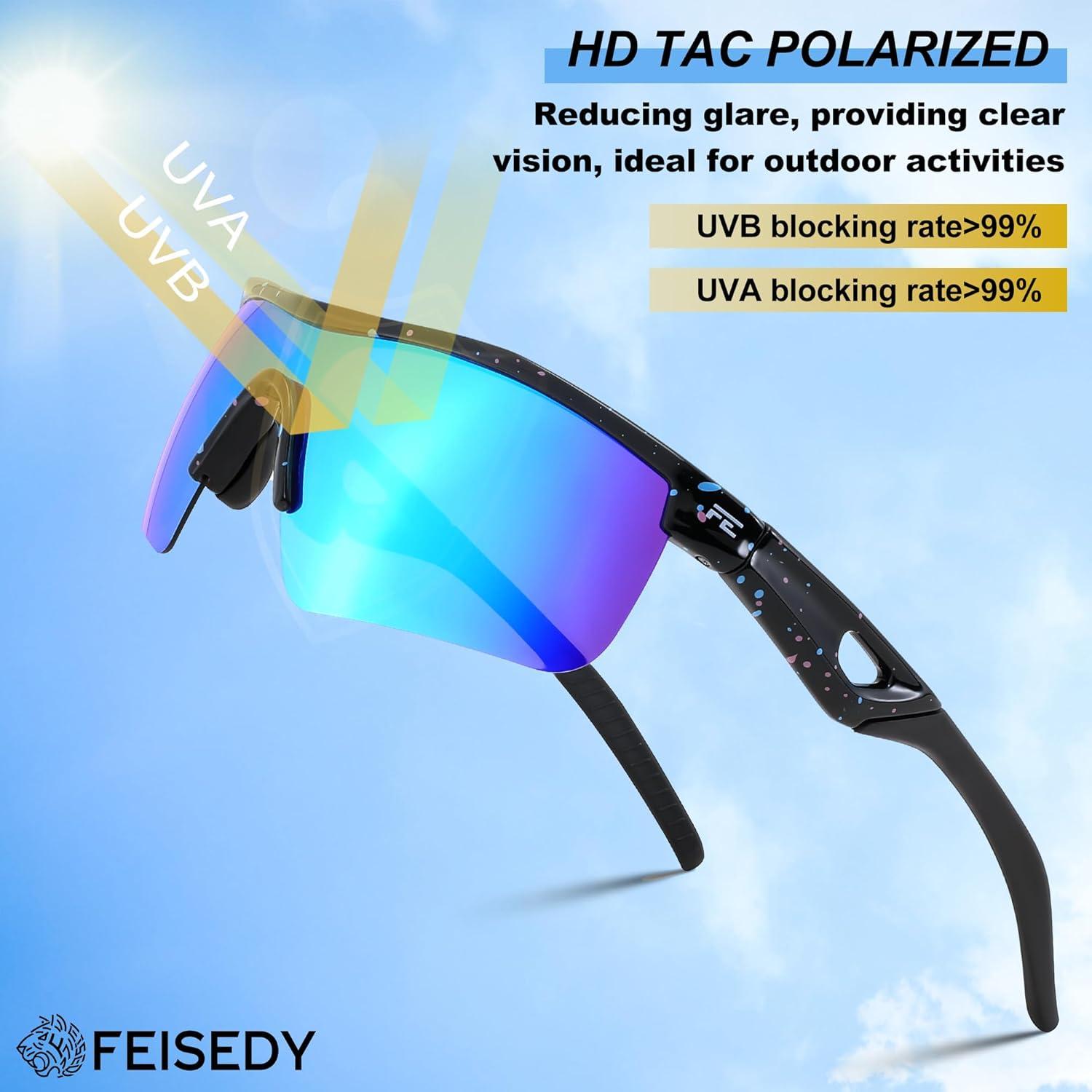 image:imageFEISEDY Kids Teens Baseball Polarized Sunglasses Sports TR90 Frame Boys Girls Cycling B2454Spot Blackblue