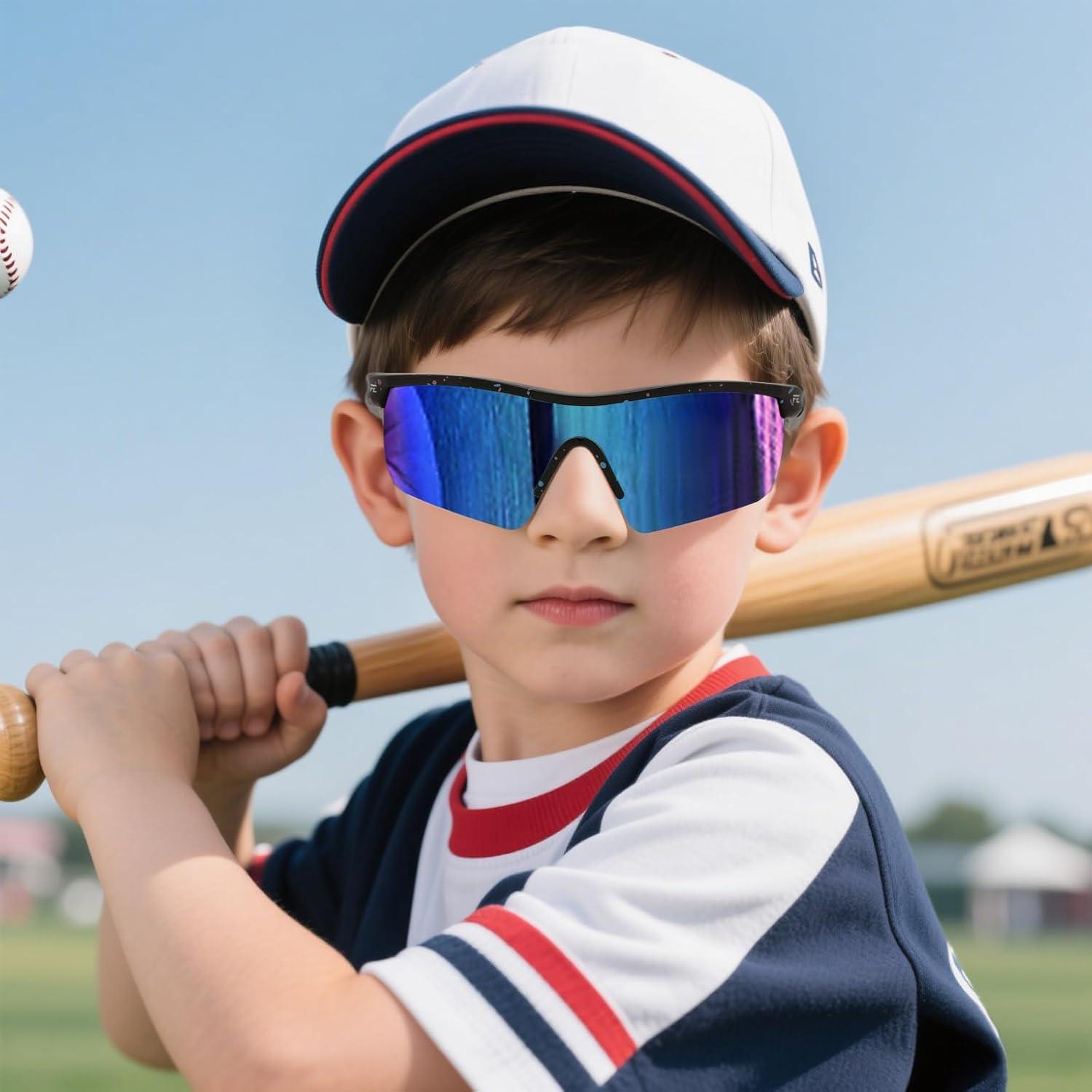image:imageFEISEDY Kids Teens Baseball Polarized Sunglasses Sports TR90 Frame Boys Girls Cycling B2454Spot Blackblue