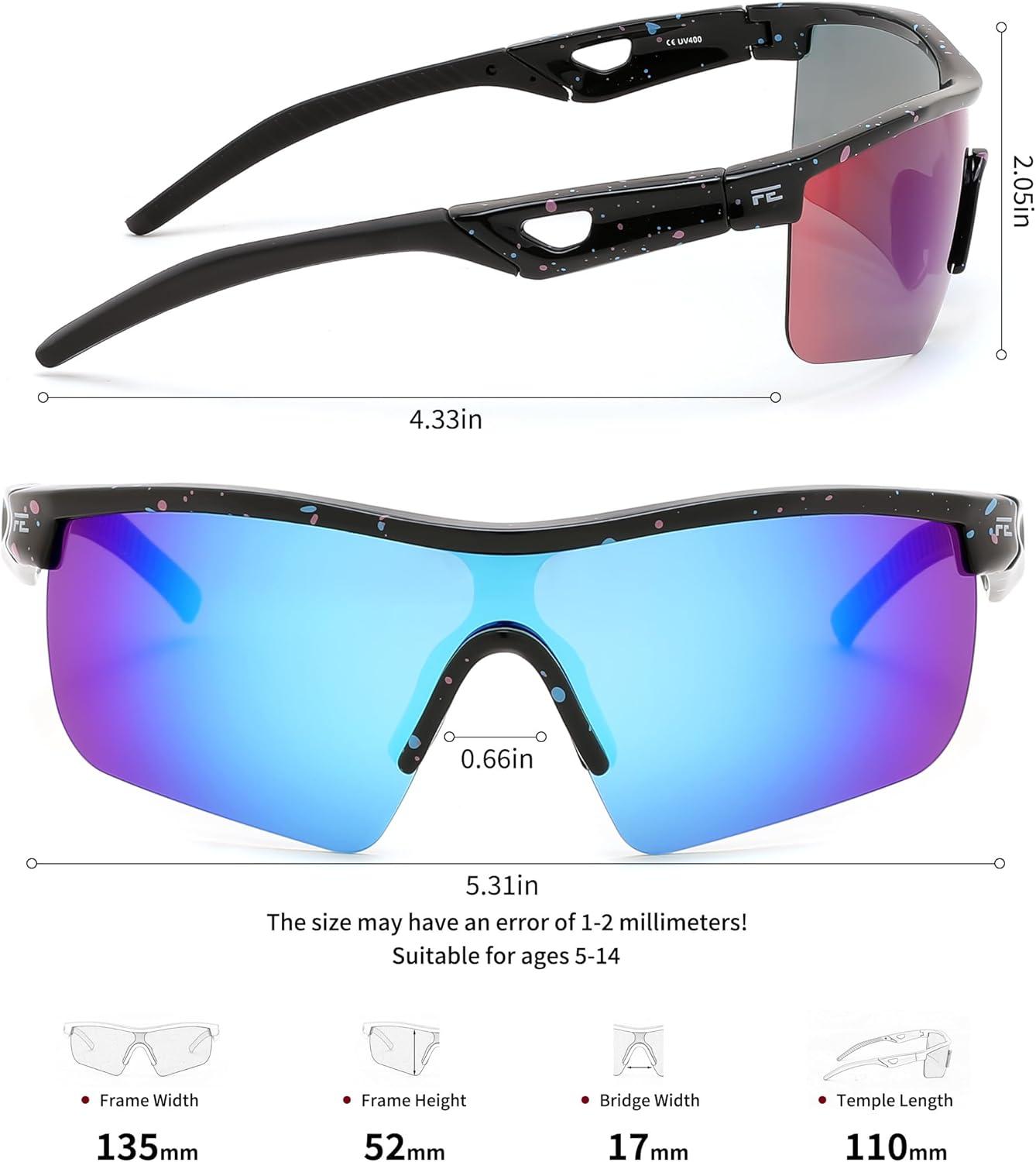 image:imageFEISEDY Kids Teens Baseball Polarized Sunglasses Sports TR90 Frame Boys Girls Cycling B2454Spot Blackblue