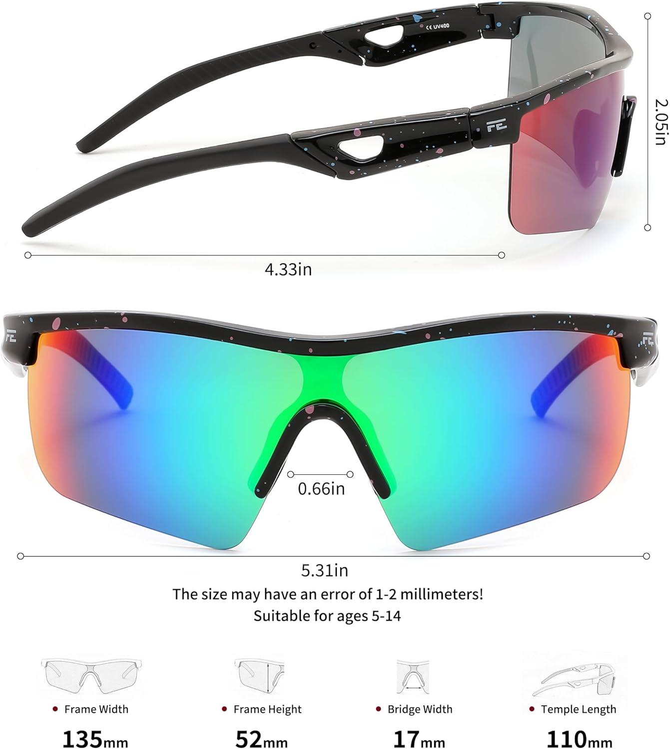 image:imageFEISEDY Kids Teens Baseball Polarized Sunglasses Sports TR90 Frame Boys Girls Cycling B2454Spot Blackgreen