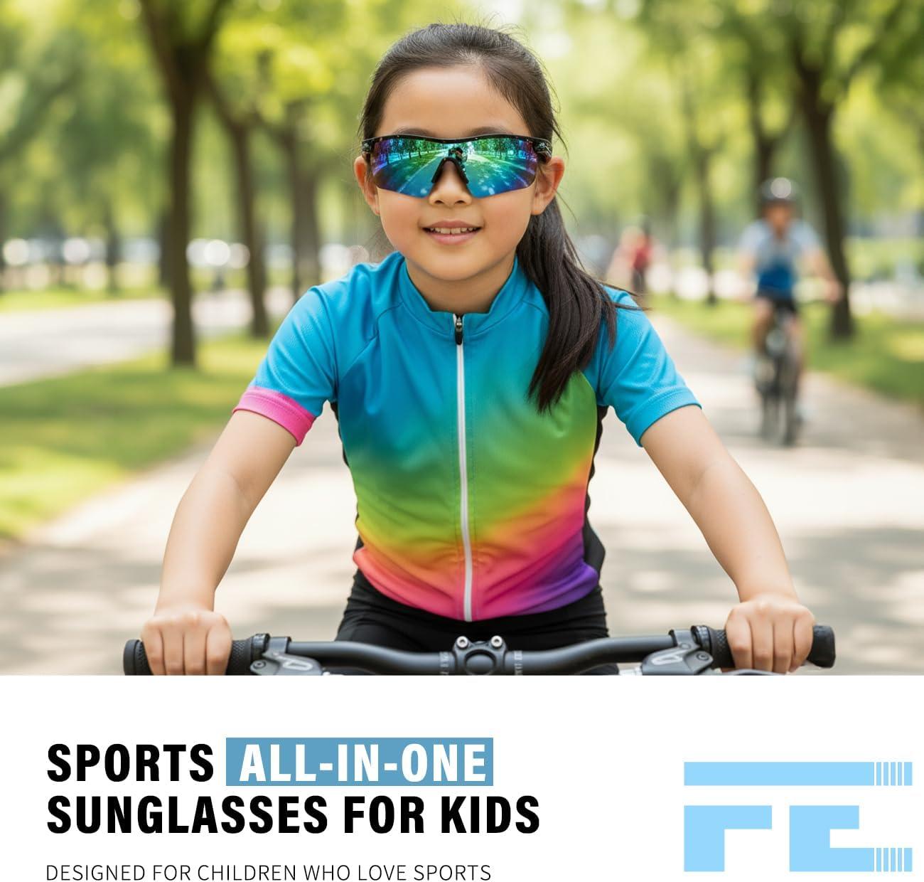 image:imageFEISEDY Kids Teens Baseball Polarized Sunglasses Sports TR90 Frame Boys Girls Cycling B2454Spot Blackgreen