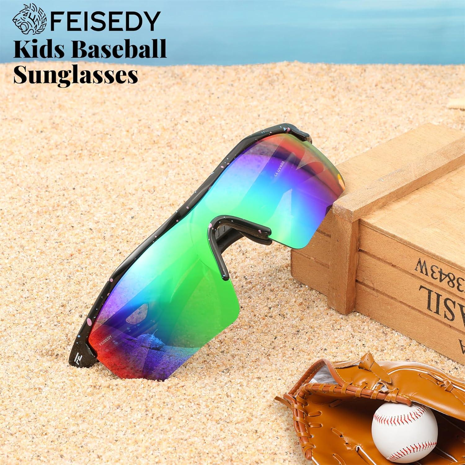 image:imageFEISEDY Kids Teens Baseball Polarized Sunglasses Sports TR90 Frame Boys Girls Cycling B2454Spot Blackgreen
