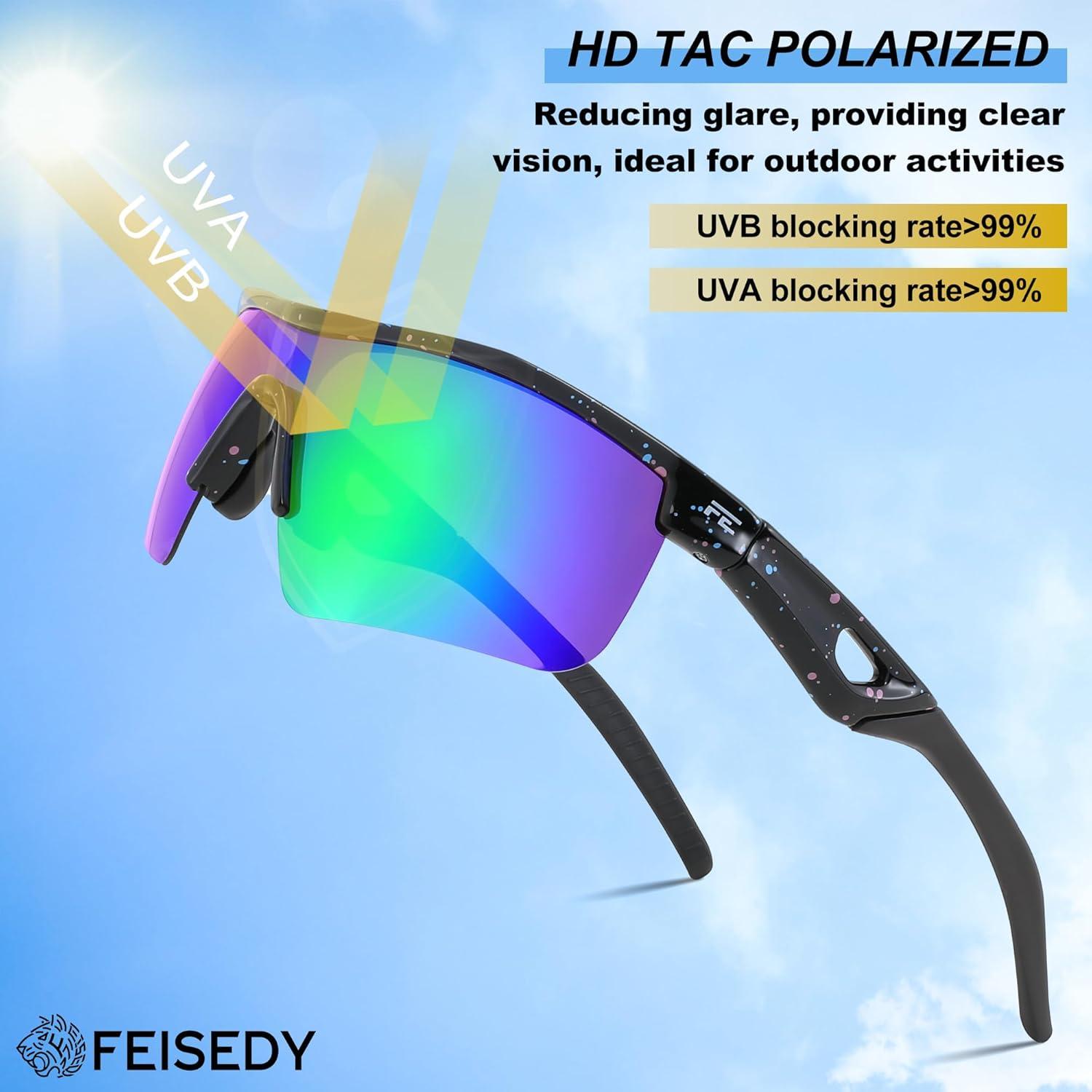 image:imageFEISEDY Kids Teens Baseball Polarized Sunglasses Sports TR90 Frame Boys Girls Cycling B2454Spot Blackgreen