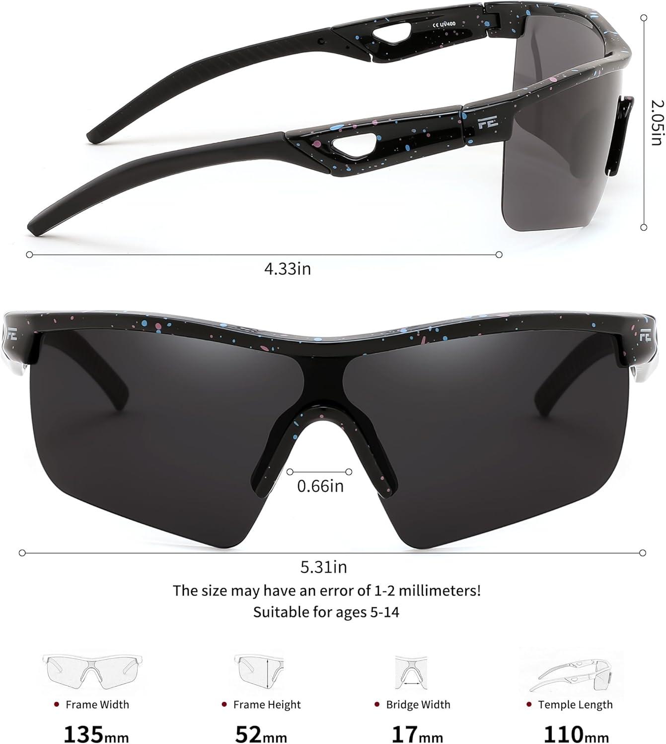 image:imageFEISEDY Kids Teens Baseball Polarized Sunglasses Sports TR90 Frame Boys Girls Cycling B2454Spot Blackgrey