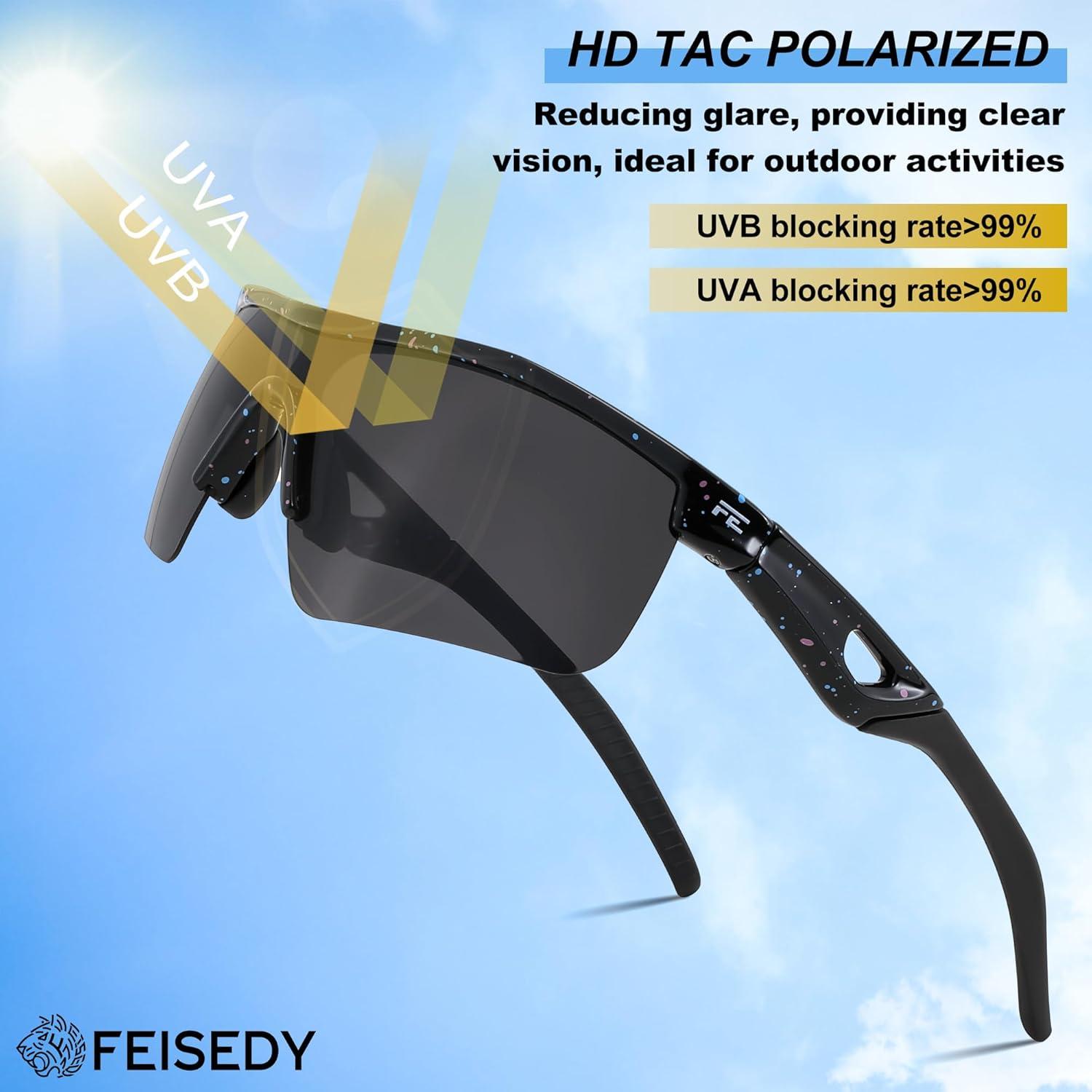 image:imageFEISEDY Kids Teens Baseball Polarized Sunglasses Sports TR90 Frame Boys Girls Cycling B2454Spot Blackgrey