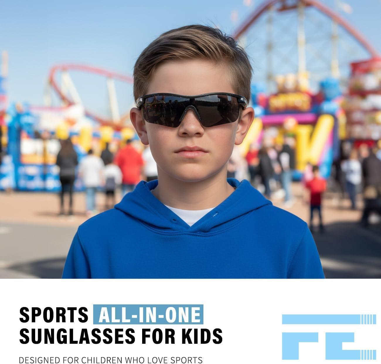 image:imageFEISEDY Kids Teens Baseball Polarized Sunglasses Sports TR90 Frame Boys Girls Cycling B2454Spot Blackgrey