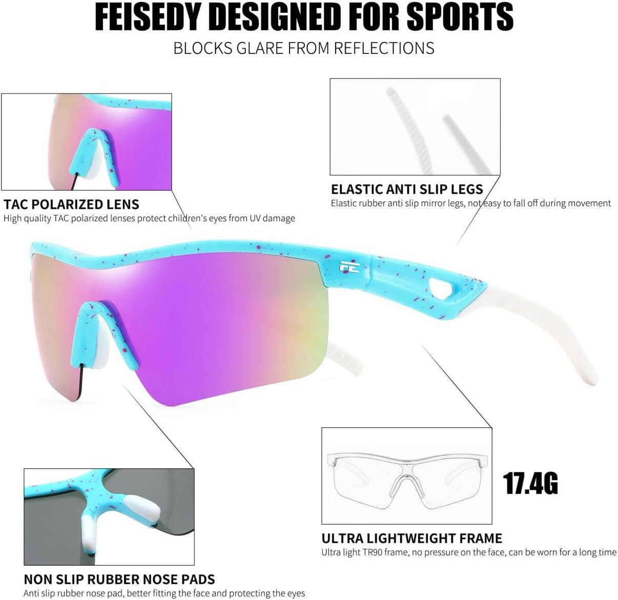 image:imageFEISEDY Kids Teens Baseball Polarized Sunglasses Sports TR90 Frame Boys Girls Cycling B2454Spot Bluepurple