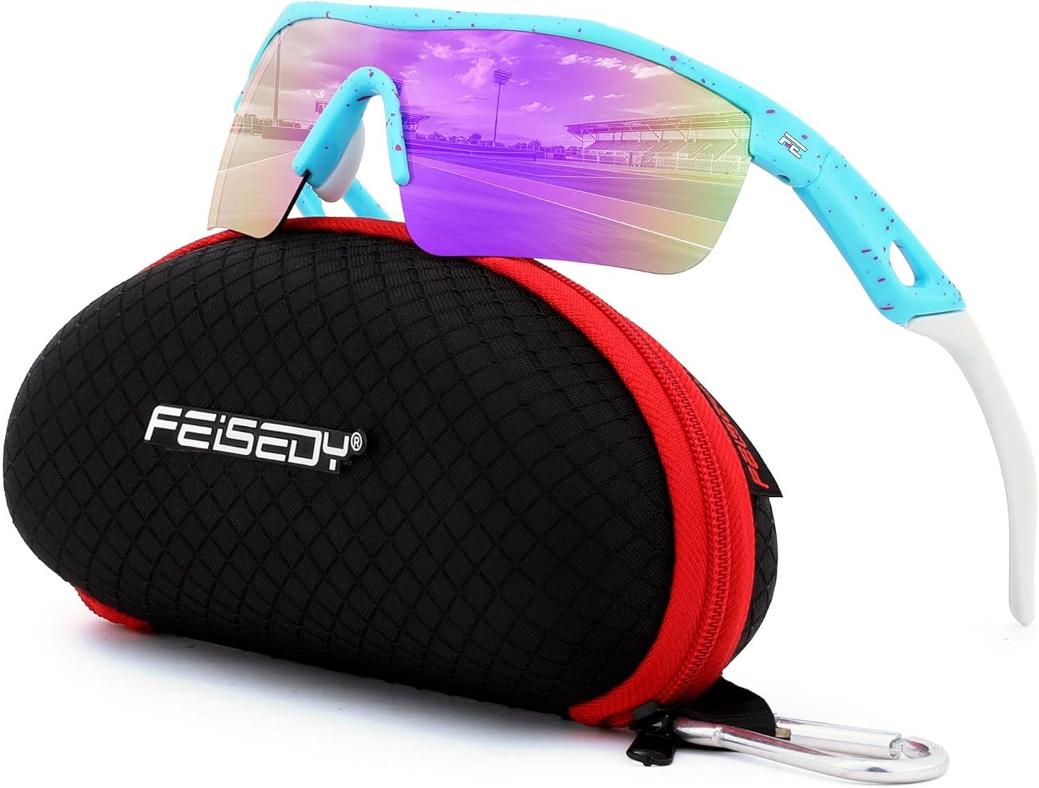 image:imageFEISEDY Kids Teens Baseball Polarized Sunglasses Sports TR90 Frame Boys Girls Cycling B2454Spot Bluepurple