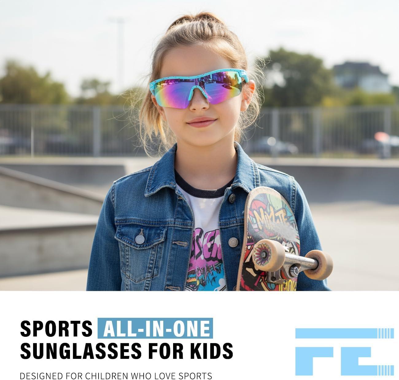 image:imageFEISEDY Kids Teens Baseball Polarized Sunglasses Sports TR90 Frame Boys Girls Cycling B2454Spot Bluepurple