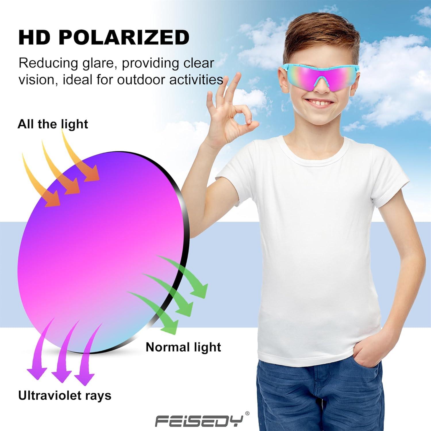 image:imageFEISEDY Kids Teens Baseball Polarized Sunglasses Sports TR90 Frame Boys Girls Cycling B2454Spot Bluepurple
