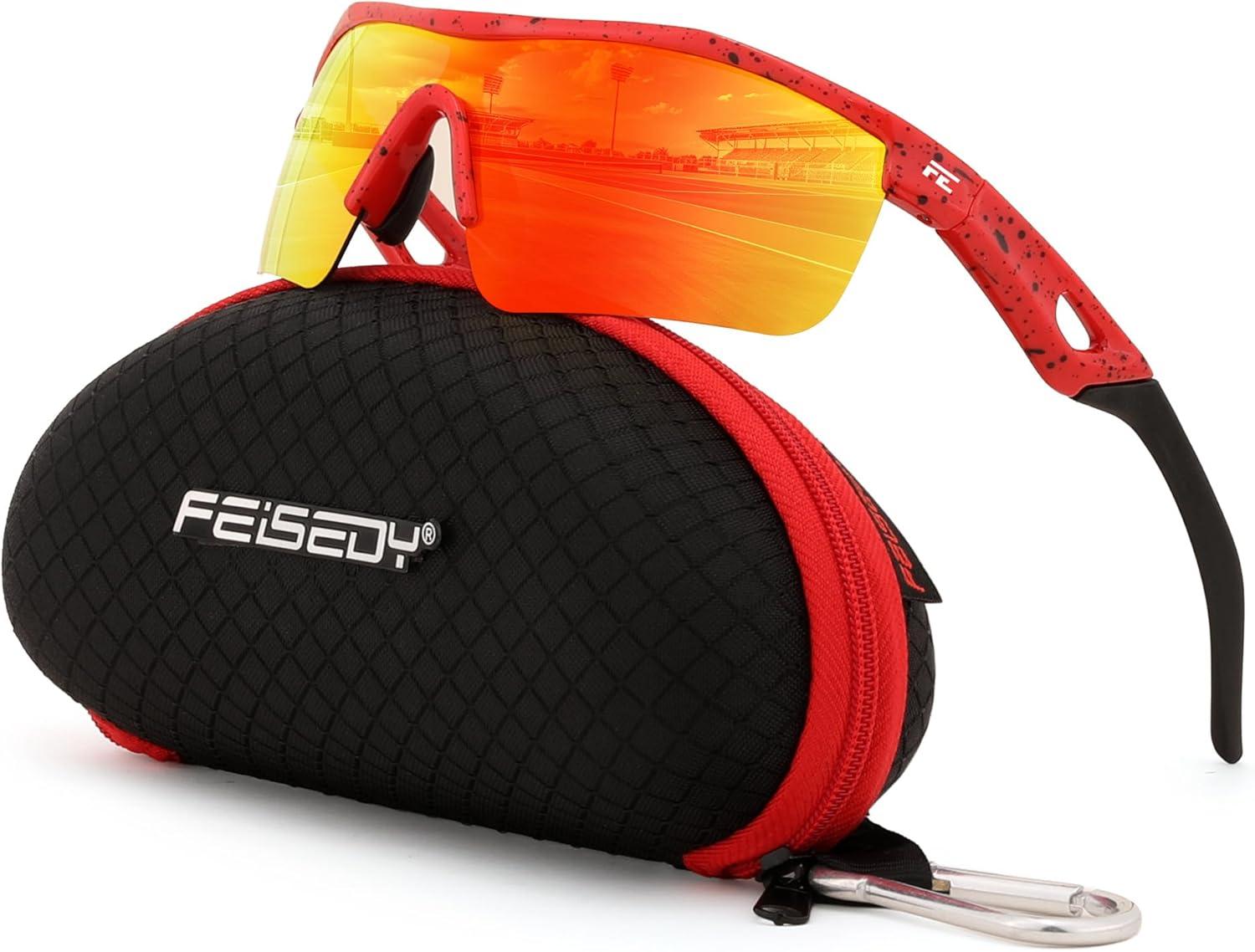 image:imageFEISEDY Kids Teens Baseball Polarized Sunglasses Sports TR90 Frame Boys Girls Cycling B2454Spot Red
