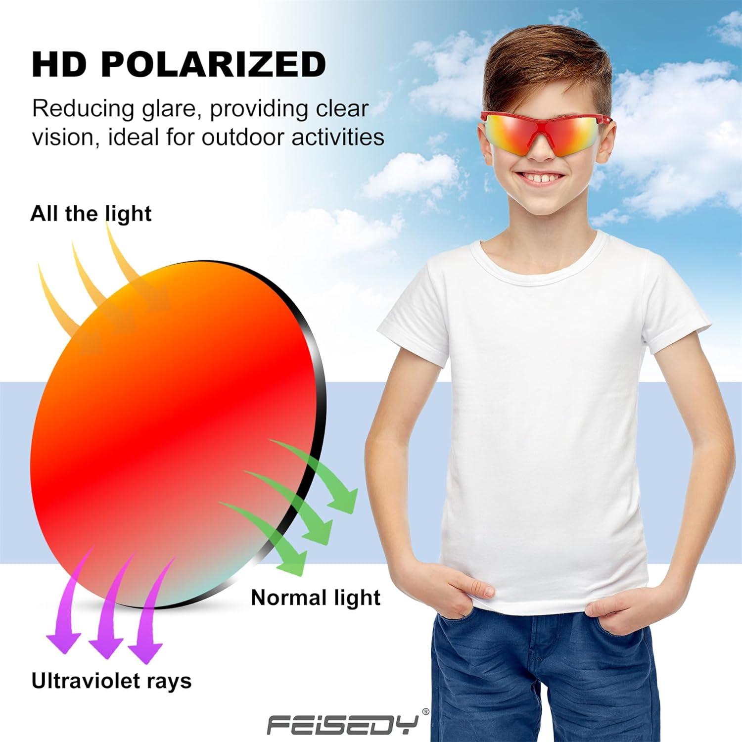 image:imageFEISEDY Kids Teens Baseball Polarized Sunglasses Sports TR90 Frame Boys Girls Cycling B2454Spot Red
