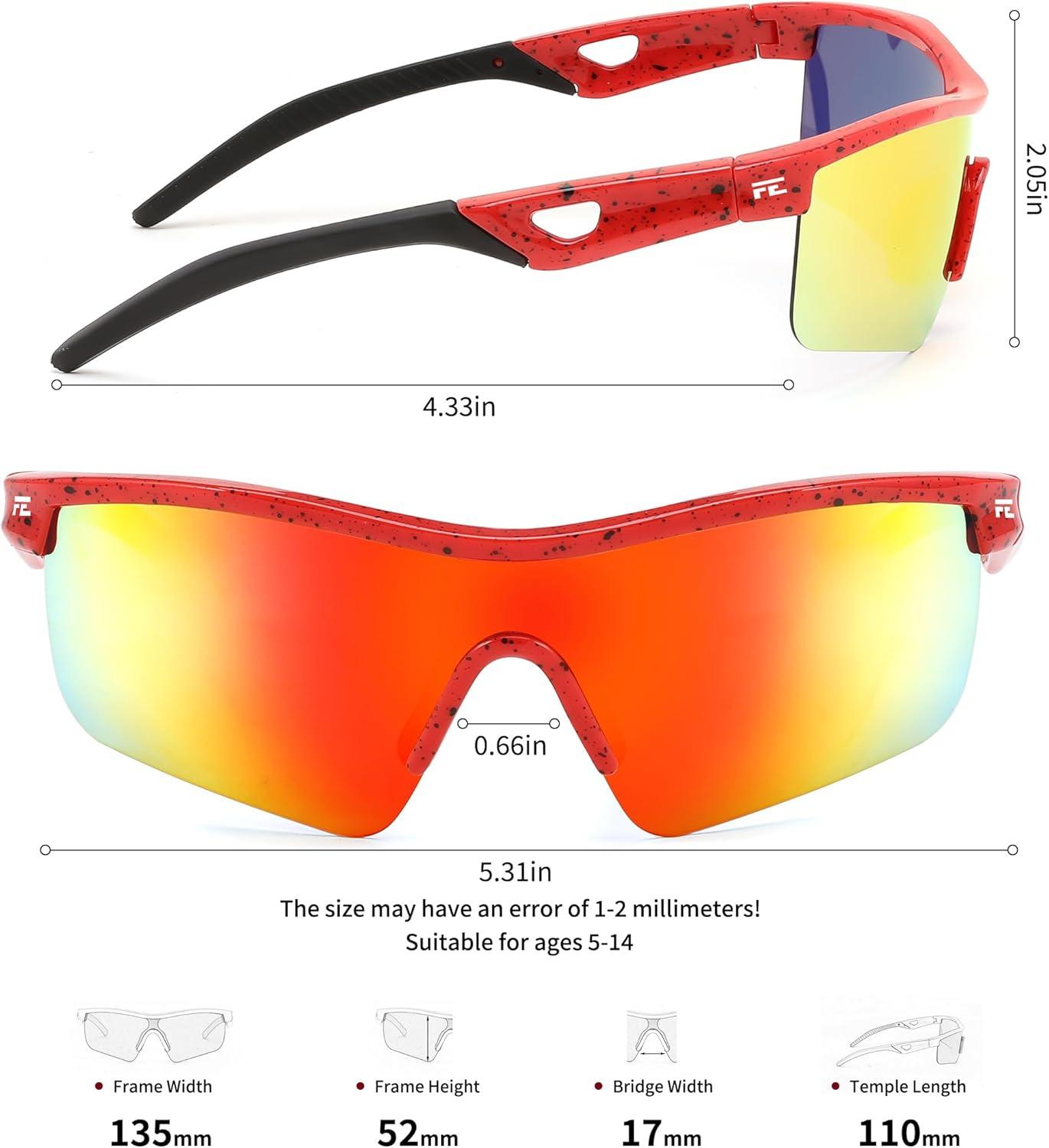 image:imageFEISEDY Kids Teens Baseball Polarized Sunglasses Sports TR90 Frame Boys Girls Cycling B2454Spot Red