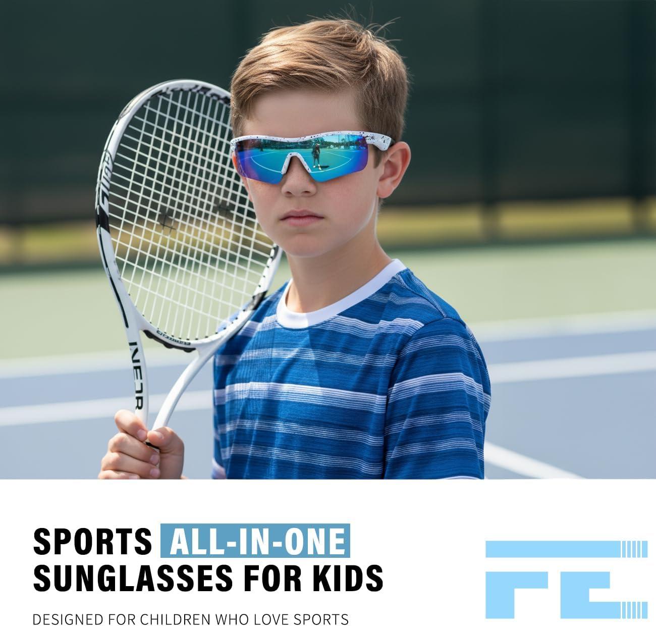 image:imageFEISEDY Kids Teens Baseball Polarized Sunglasses Sports TR90 Frame Boys Girls Cycling B2454Spot Whiteblue