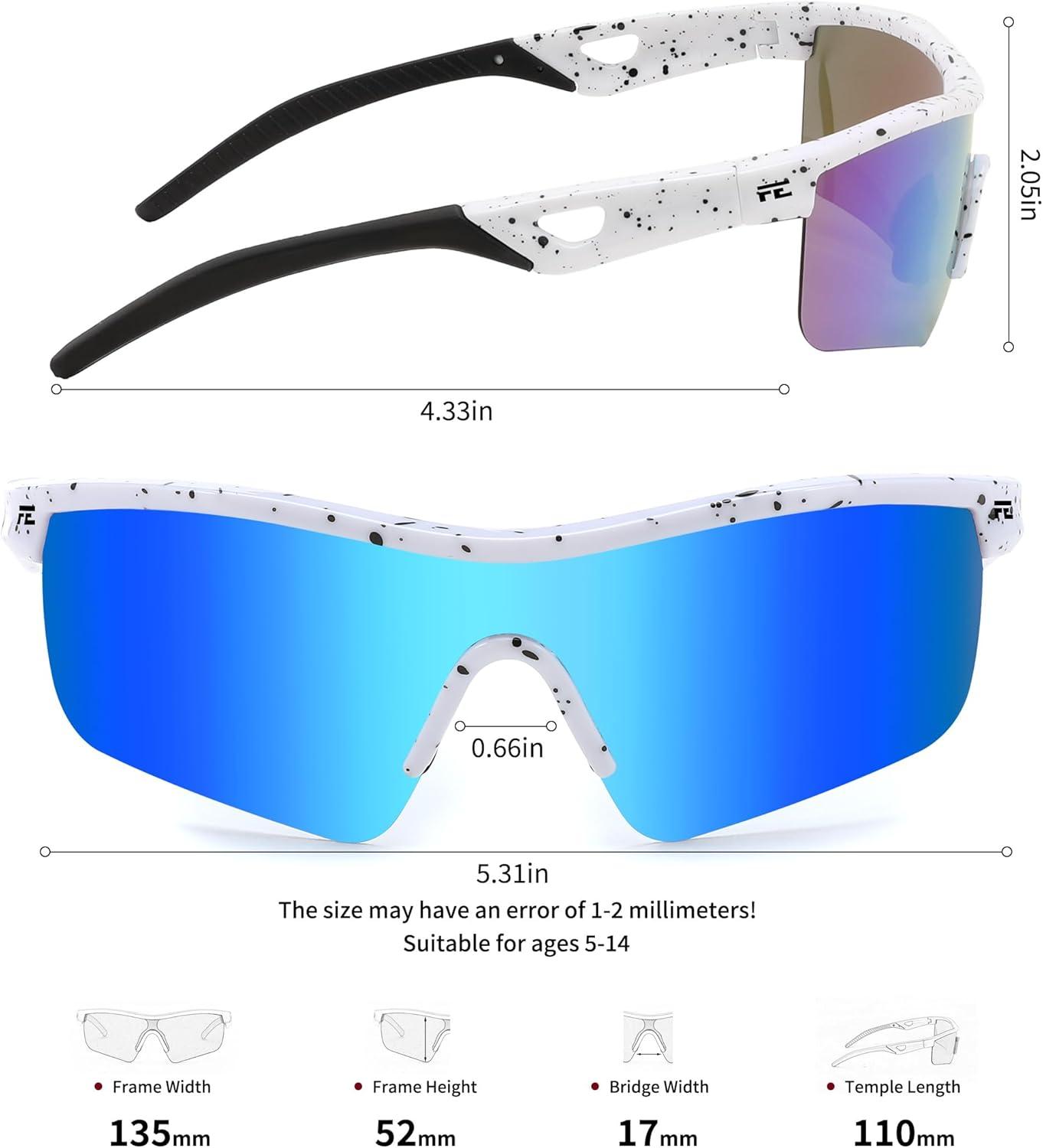 image:imageFEISEDY Kids Teens Baseball Polarized Sunglasses Sports TR90 Frame Boys Girls Cycling B2454Spot Whiteblue