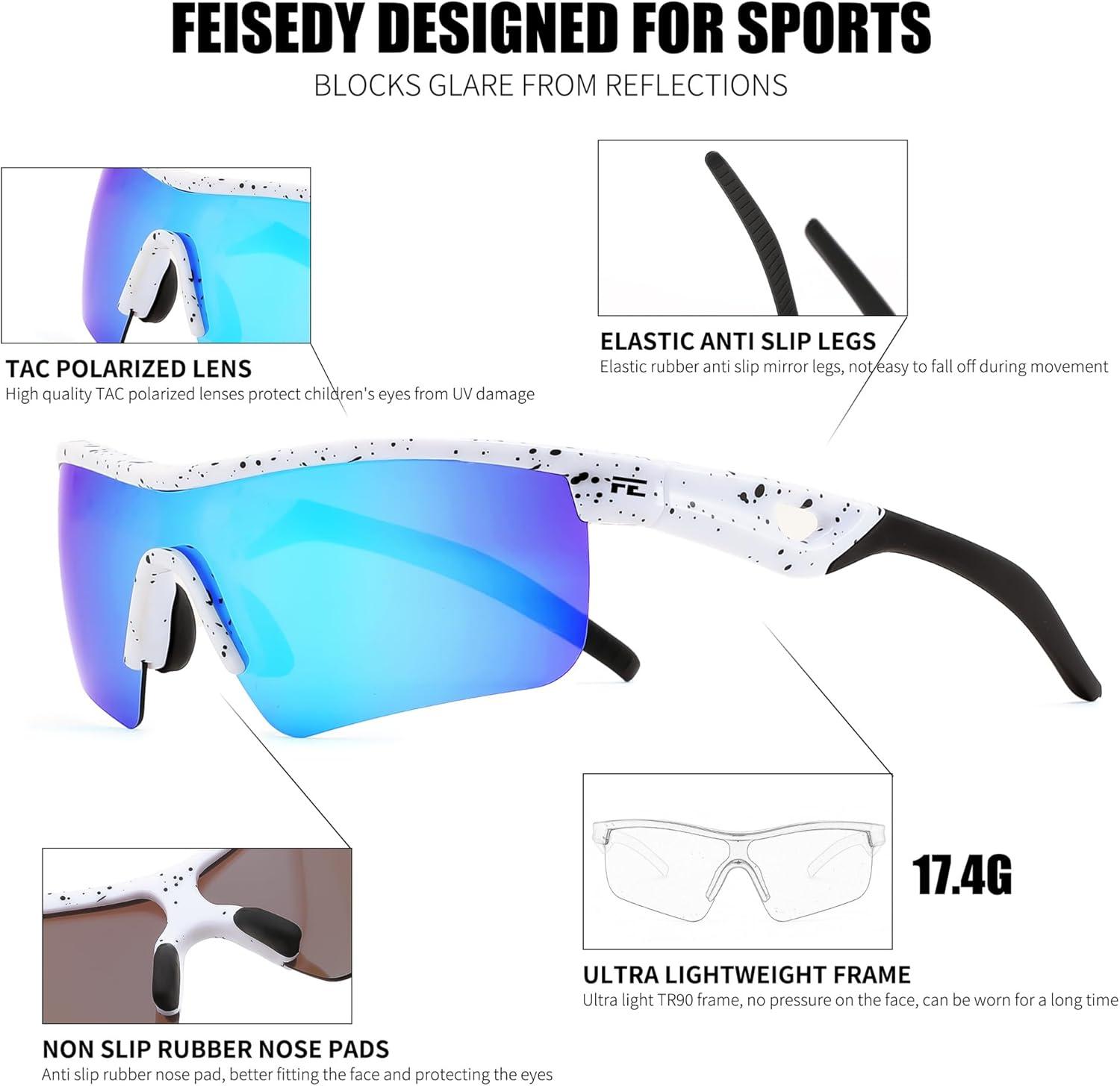 image:imageFEISEDY Kids Teens Baseball Polarized Sunglasses Sports TR90 Frame Boys Girls Cycling B2454Spot Whiteblue