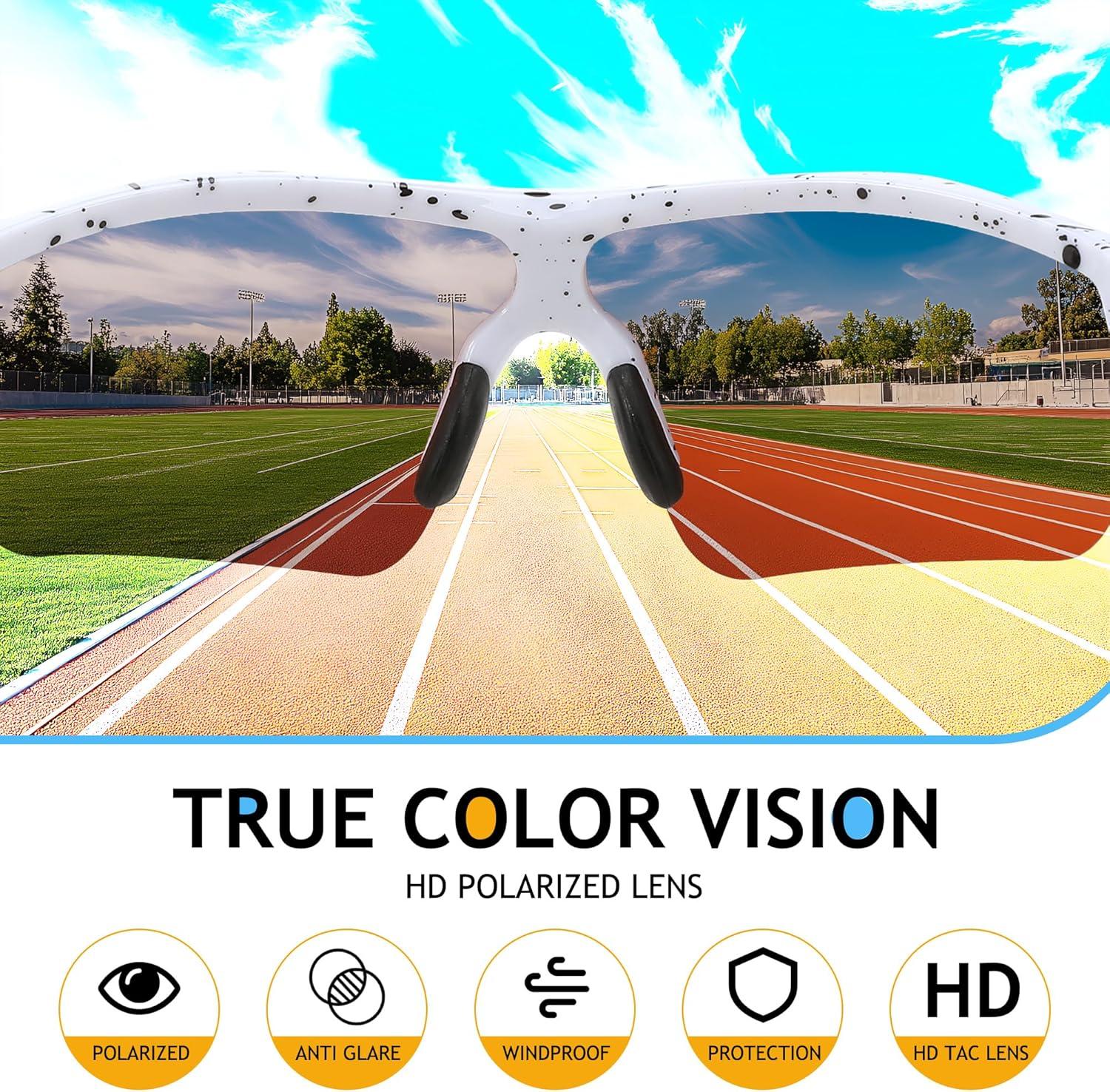 image:imageFEISEDY Kids Teens Baseball Polarized Sunglasses Sports TR90 Frame Boys Girls Cycling B2454Spot Whiteblue