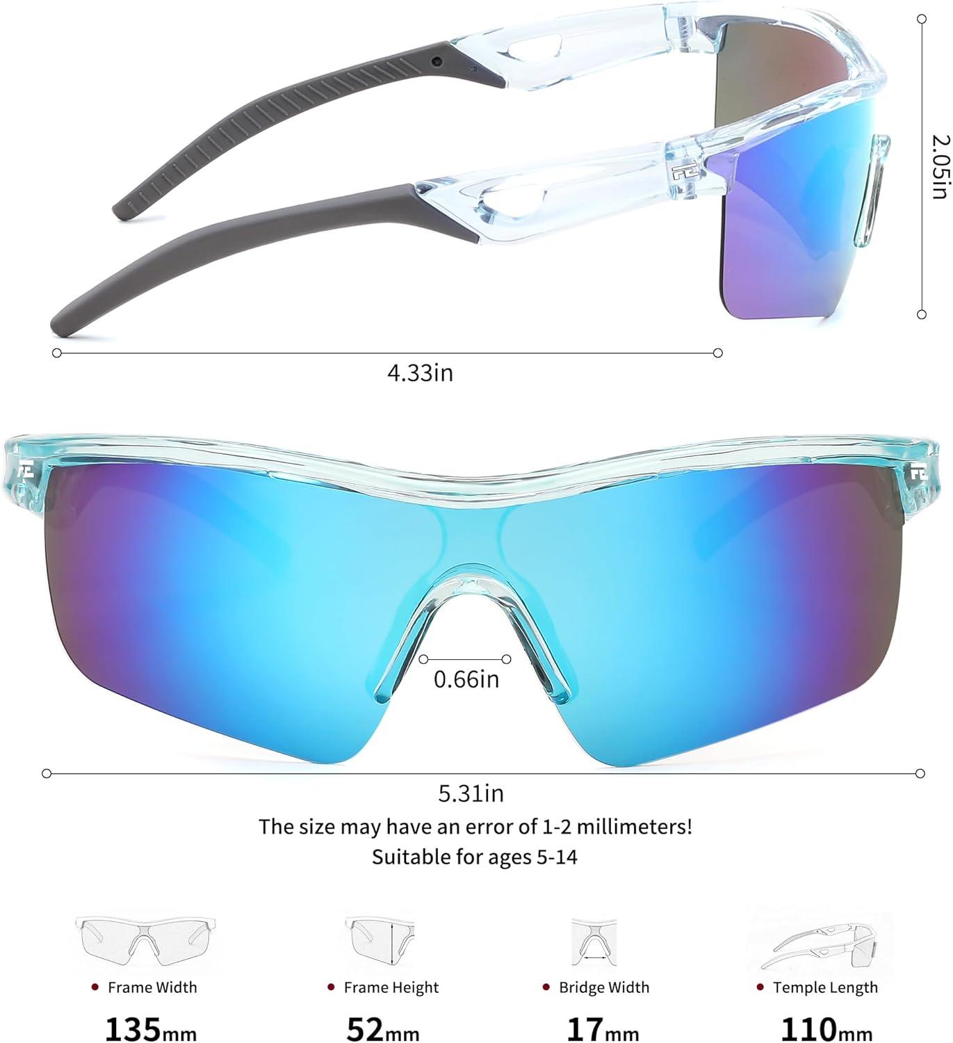 image:imageFEISEDY Kids Teens Baseball Polarized Sunglasses Sports TR90 Frame Boys Girls Cycling B2454Transparent Blueblue