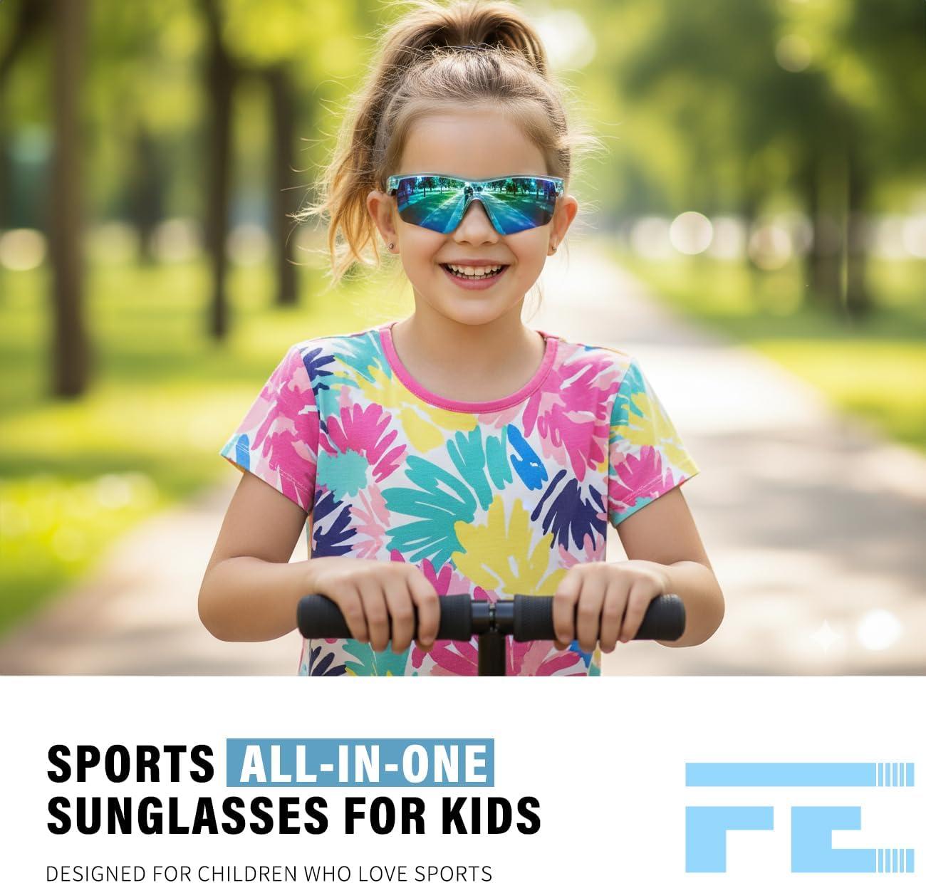 image:imageFEISEDY Kids Teens Baseball Polarized Sunglasses Sports TR90 Frame Boys Girls Cycling B2454Transparent Blueblue