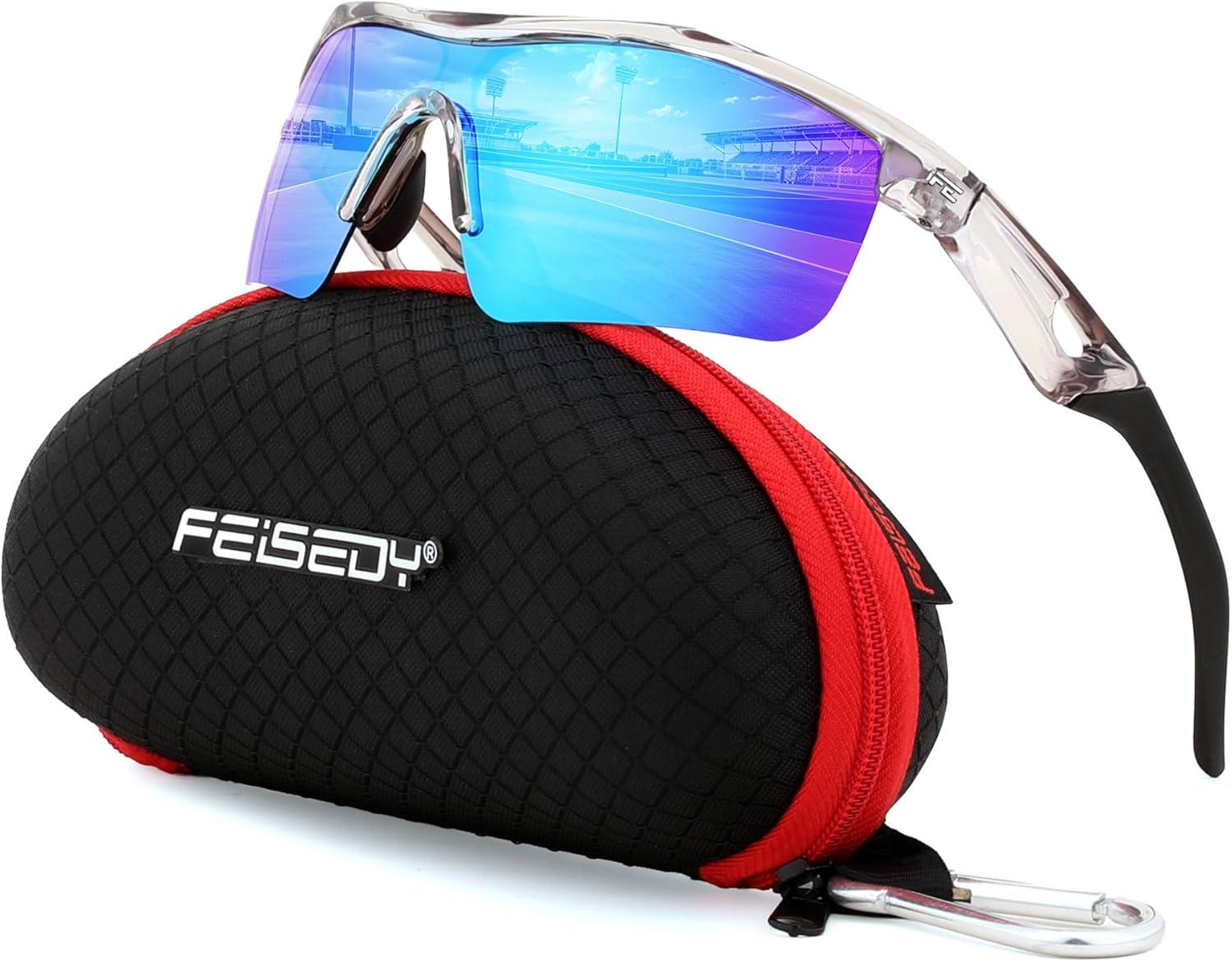 image:imageFEISEDY Kids Teens Baseball Polarized Sunglasses Sports TR90 Frame Boys Girls Cycling B2454Transparent Grayblue