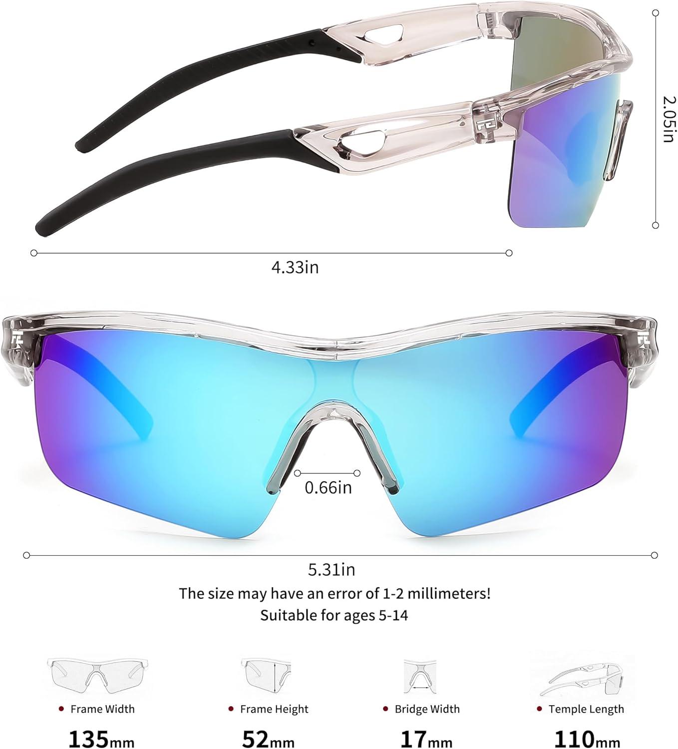 image:imageFEISEDY Kids Teens Baseball Polarized Sunglasses Sports TR90 Frame Boys Girls Cycling B2454Transparent Grayblue