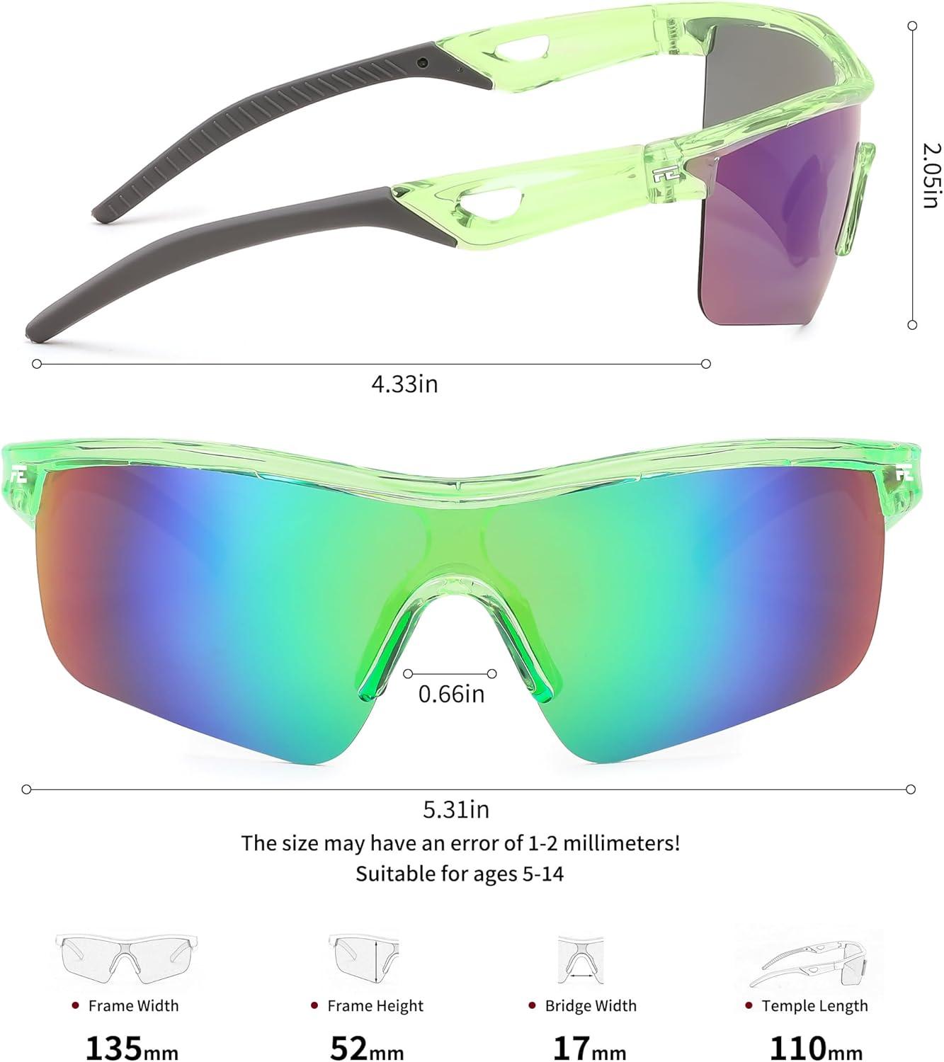 image:imageFEISEDY Kids Teens Baseball Polarized Sunglasses Sports TR90 Frame Boys Girls Cycling B2454Transparent Greengreen
