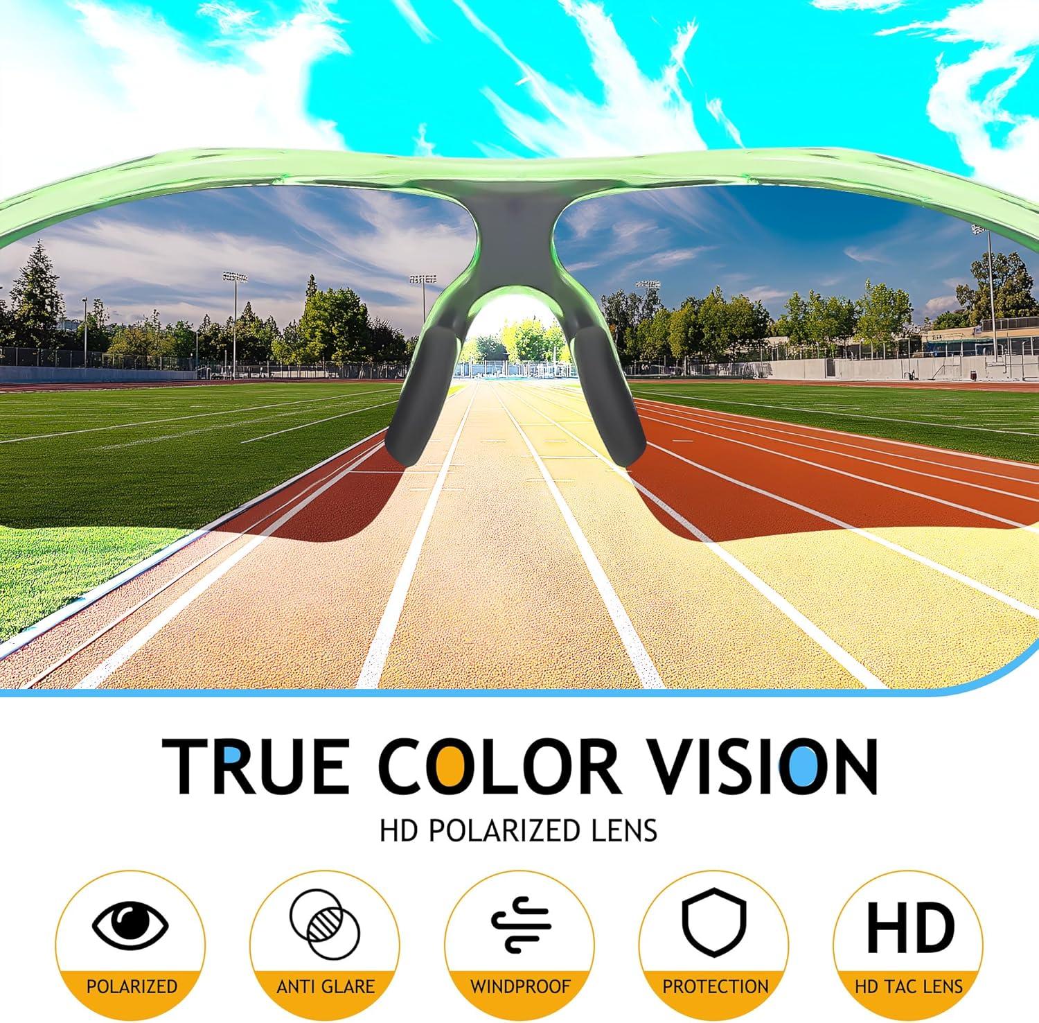 image:imageFEISEDY Kids Teens Baseball Polarized Sunglasses Sports TR90 Frame Boys Girls Cycling B2454Transparent Greengreen