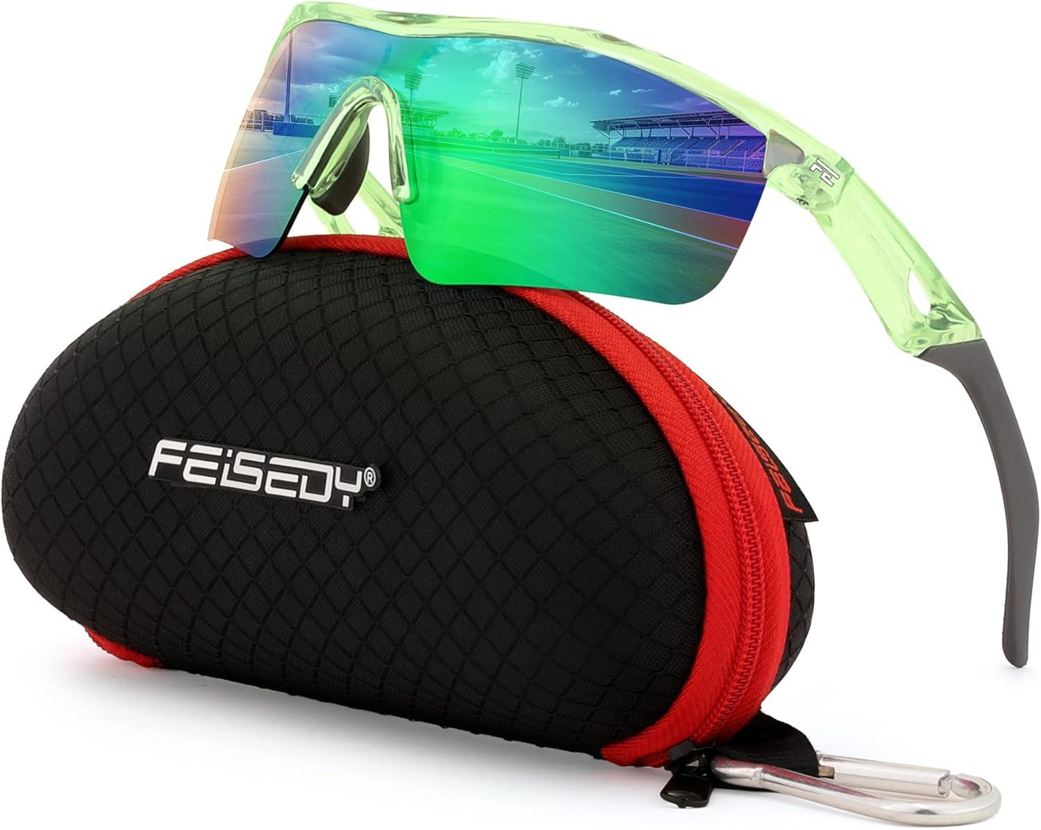 image:imageFEISEDY Kids Teens Baseball Polarized Sunglasses Sports TR90 Frame Boys Girls Cycling B2454Transparent Greengreen