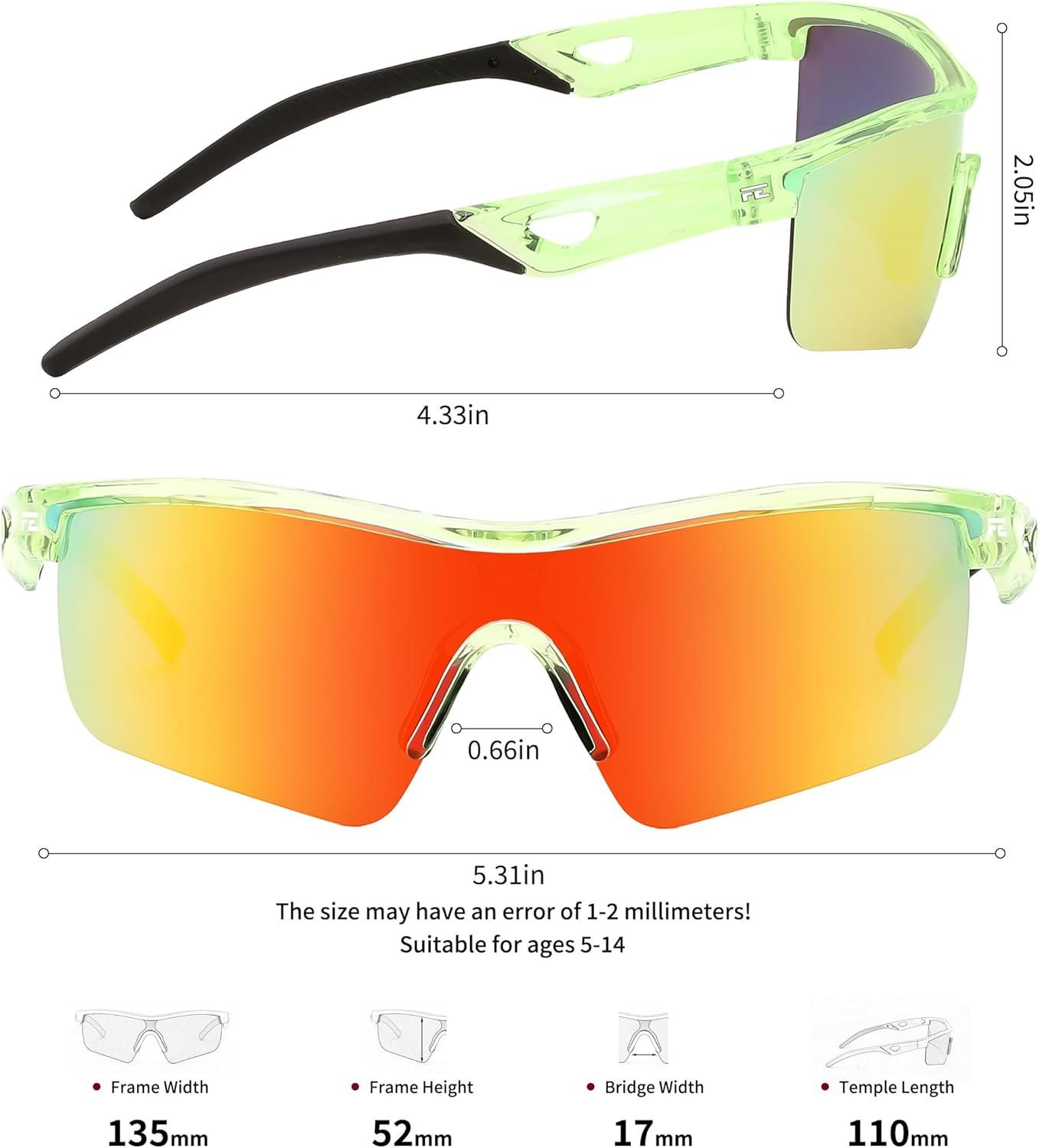 image:imageFEISEDY Kids Teens Baseball Polarized Sunglasses Sports TR90 Frame Boys Girls Cycling B2454Transparent Greenred