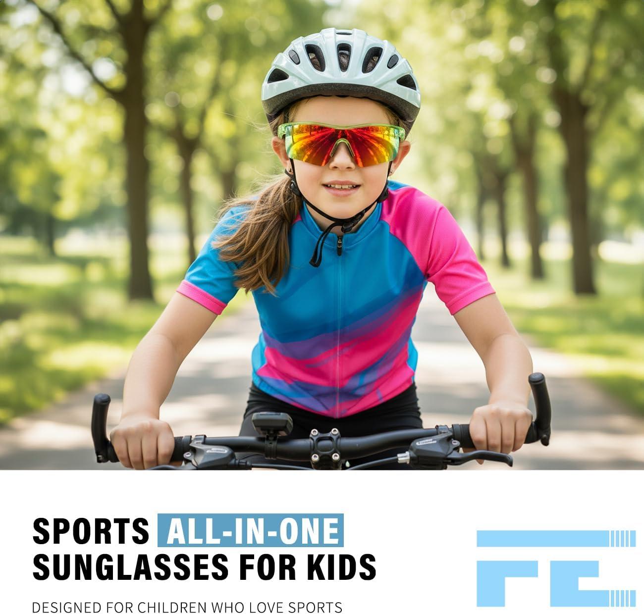 image:imageFEISEDY Kids Teens Baseball Polarized Sunglasses Sports TR90 Frame Boys Girls Cycling B2454Transparent Greenred
