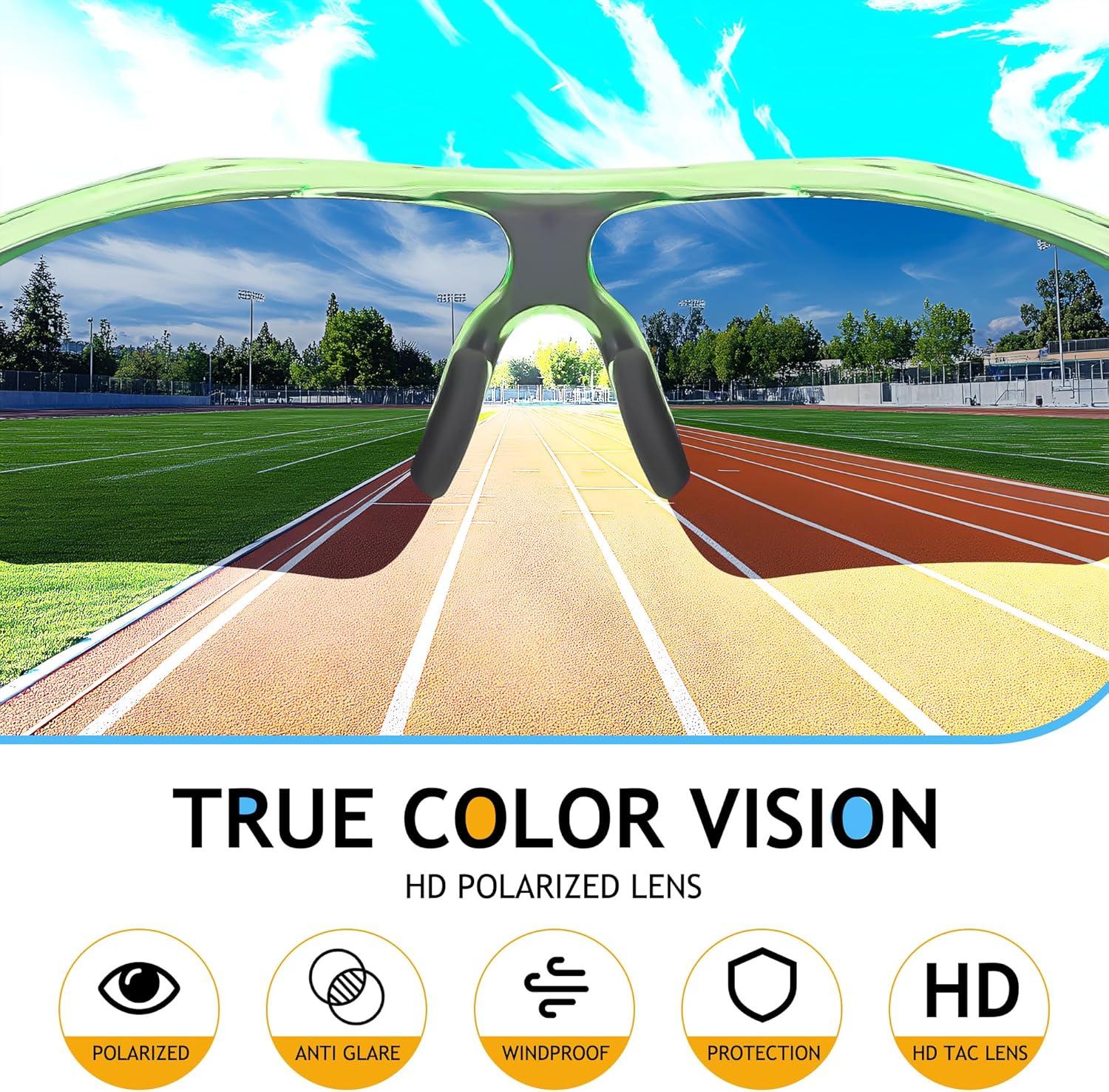 image:imageFEISEDY Kids Teens Baseball Polarized Sunglasses Sports TR90 Frame Boys Girls Cycling B2454Transparent Greenred