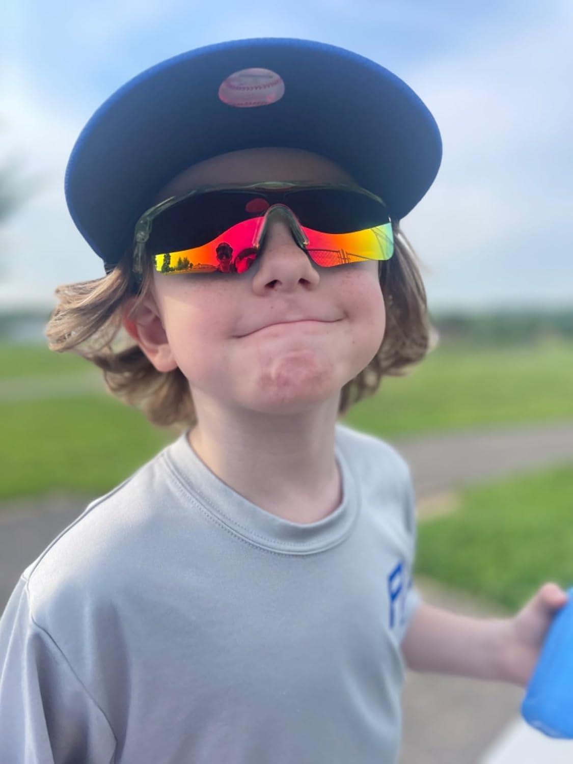 image:imageFEISEDY Kids Teens Baseball Polarized Sunglasses Sports TR90 Frame Boys Girls Cycling B2454Transparent Greenred