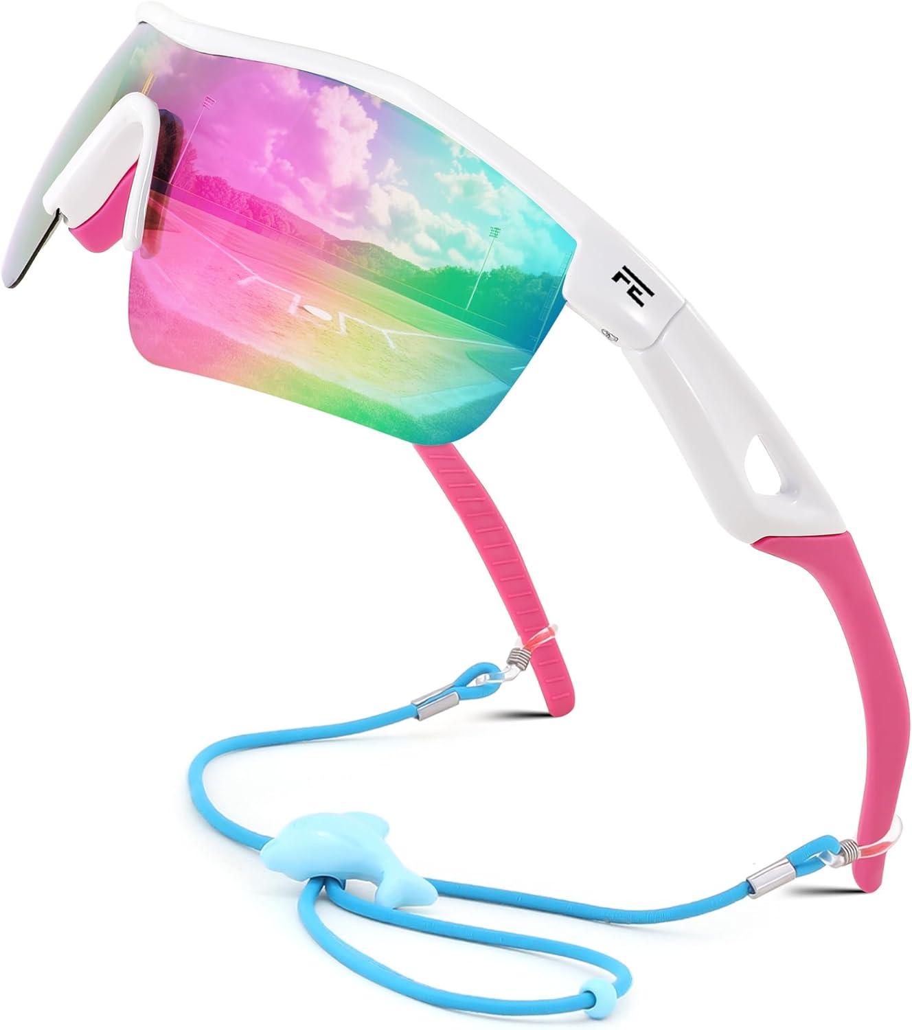 image:imageFEISEDY Kids Teens Baseball Polarized Sunglasses Sports TR90 Frame Boys Girls Cycling B2454White Pink
