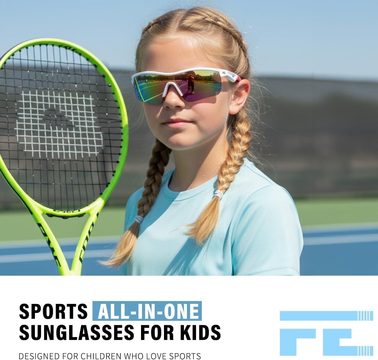 image:imageFEISEDY Kids Teens Baseball Polarized Sunglasses Sports TR90 Frame Boys Girls Cycling B2454White Pink