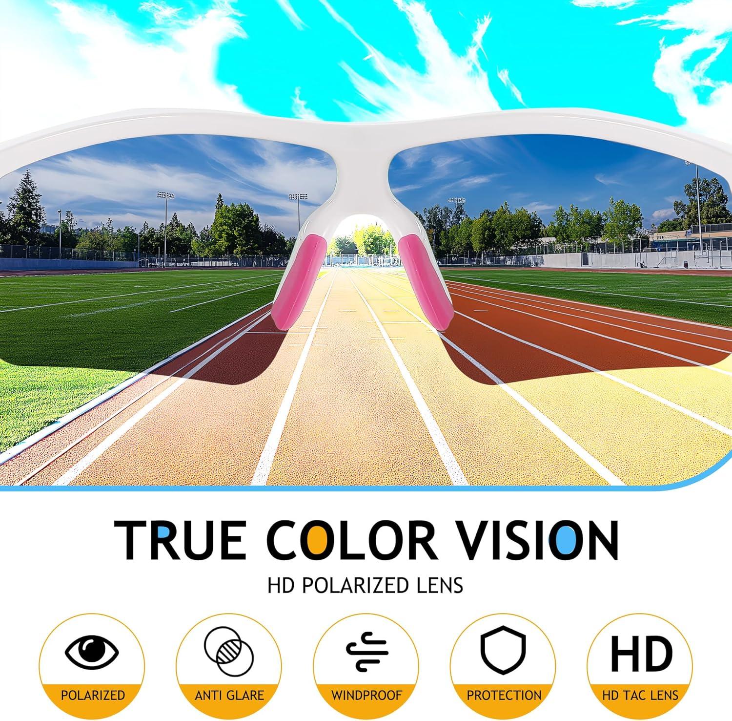 image:imageFEISEDY Kids Teens Baseball Polarized Sunglasses Sports TR90 Frame Boys Girls Cycling B2454White Pink