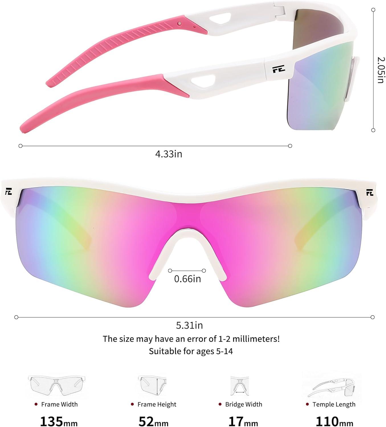 image:imageFEISEDY Kids Teens Baseball Polarized Sunglasses Sports TR90 Frame Boys Girls Cycling B2454White Pink